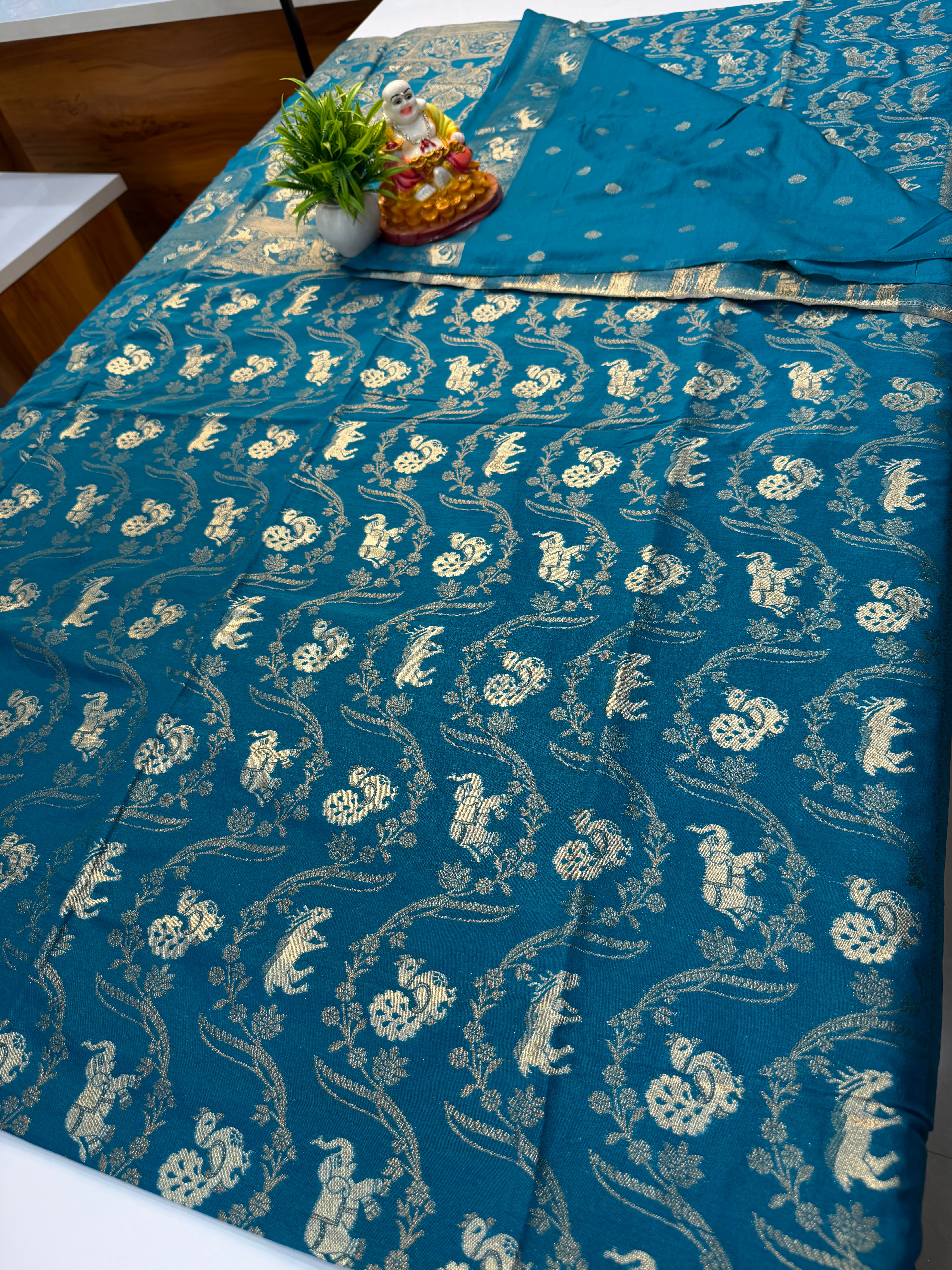 Beautiful Georgette Saree with Peacock & Elephant Design