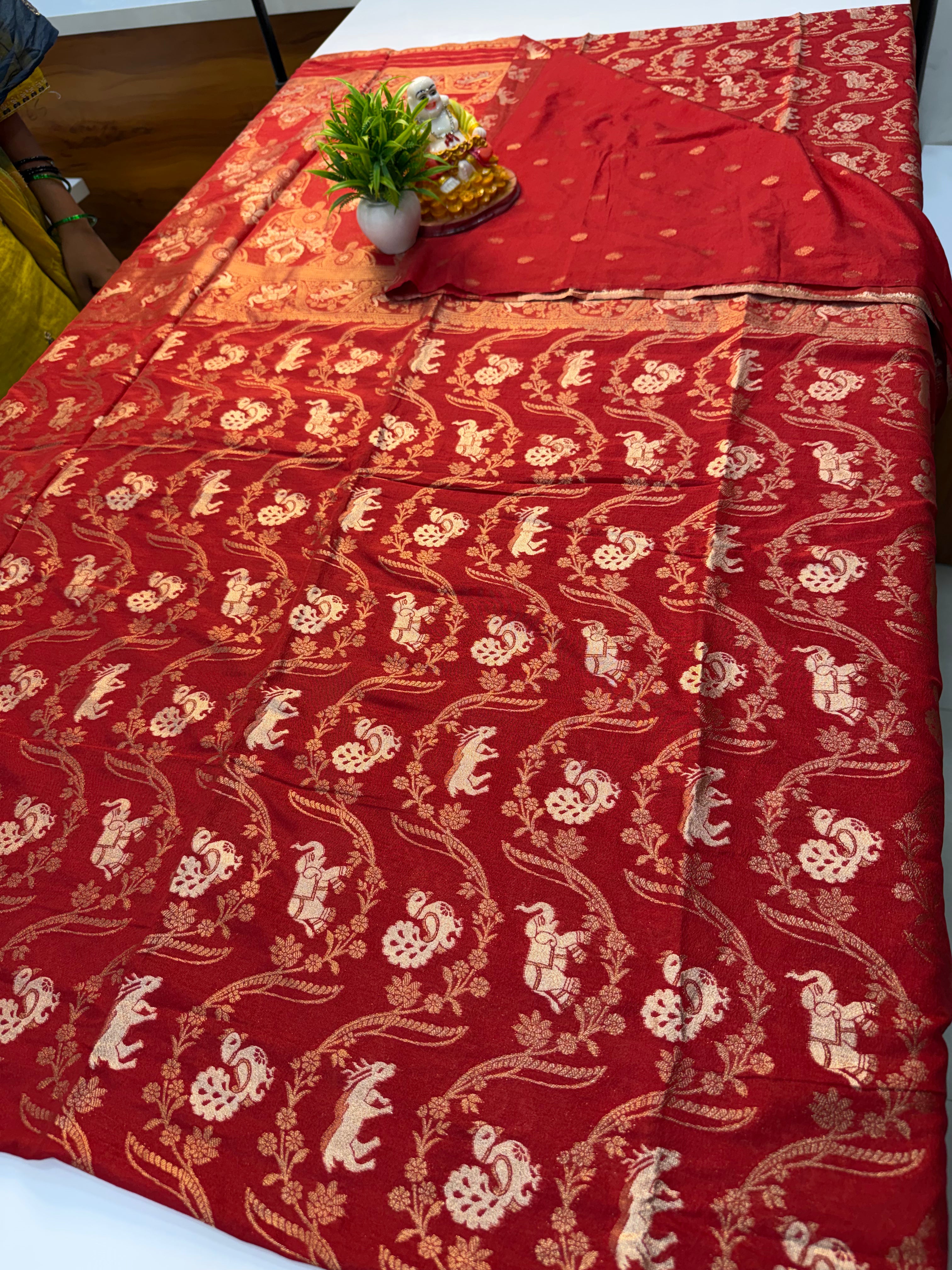 Beautiful Georgette Saree with Peacock & Elephant Design