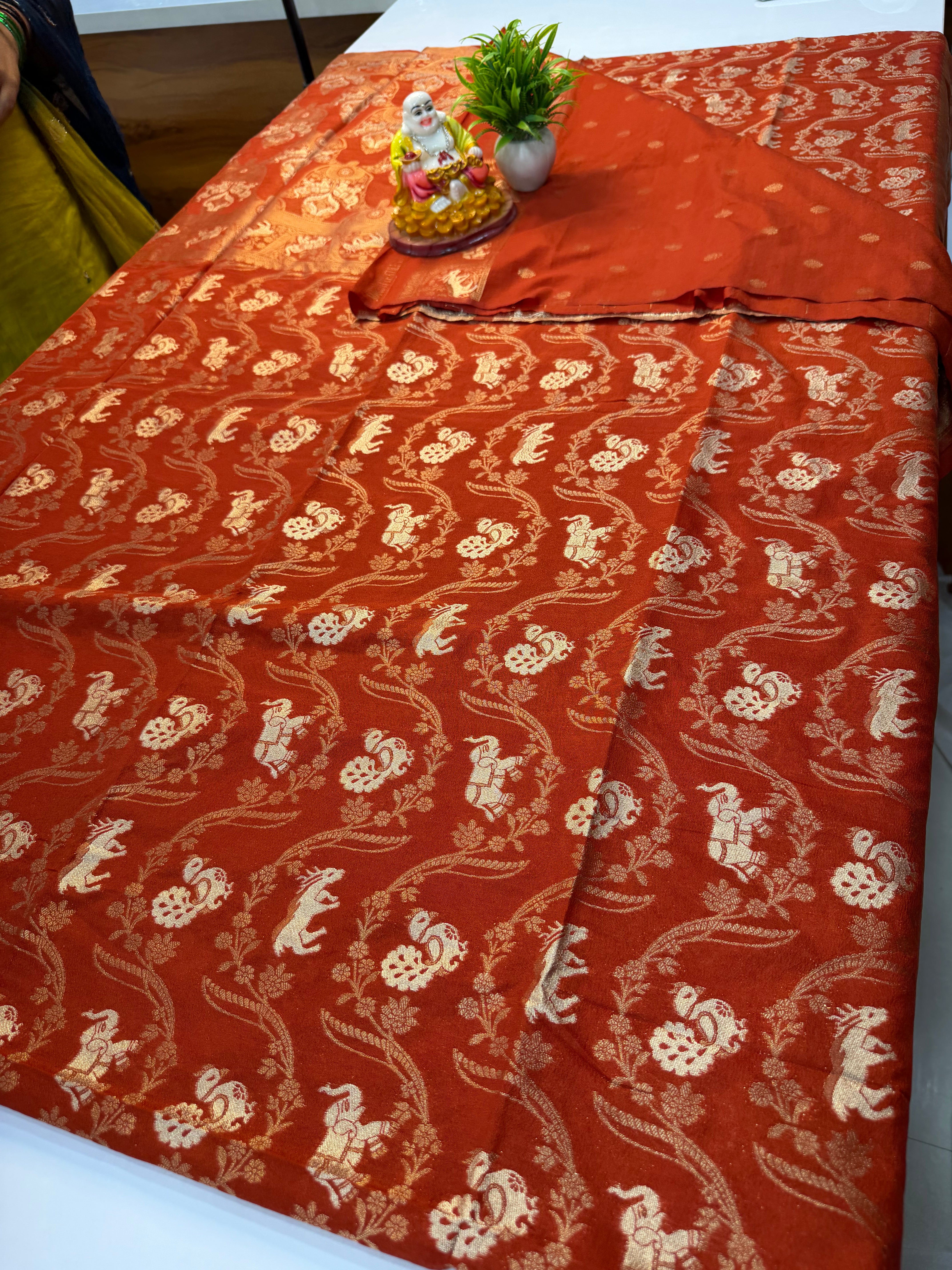 Beautiful Georgette Saree with Peacock & Elephant Design