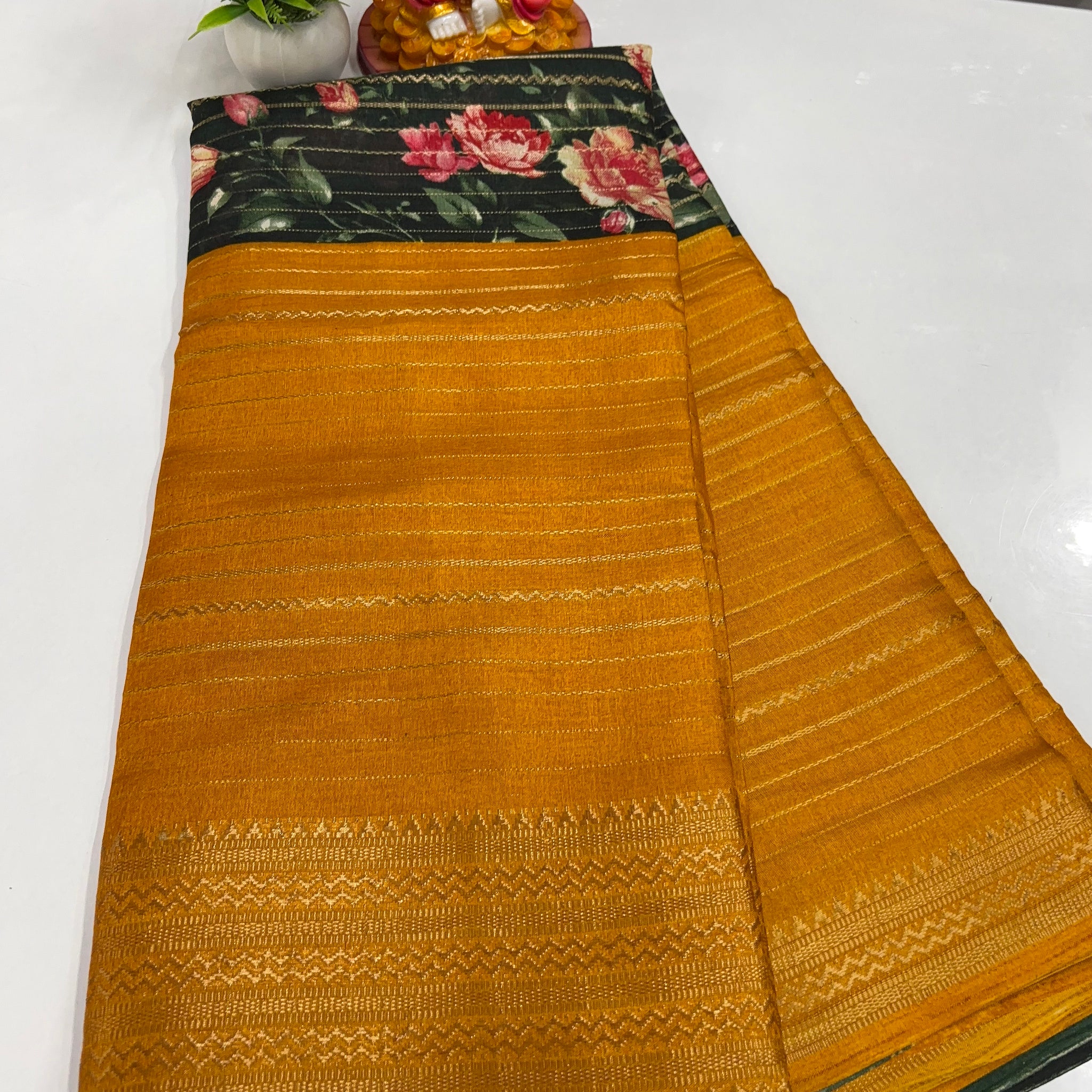 Dola Silk Saree with Elegant Kalamkari Center Print – Padmavathi Silks and Sarees
