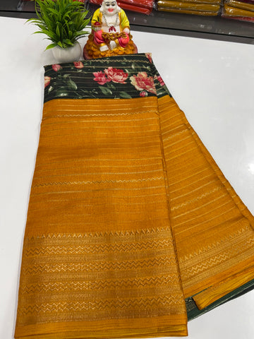 Dola Silk Saree with Elegant Kalamkari Center Print – Padmavathi Silks and Sarees