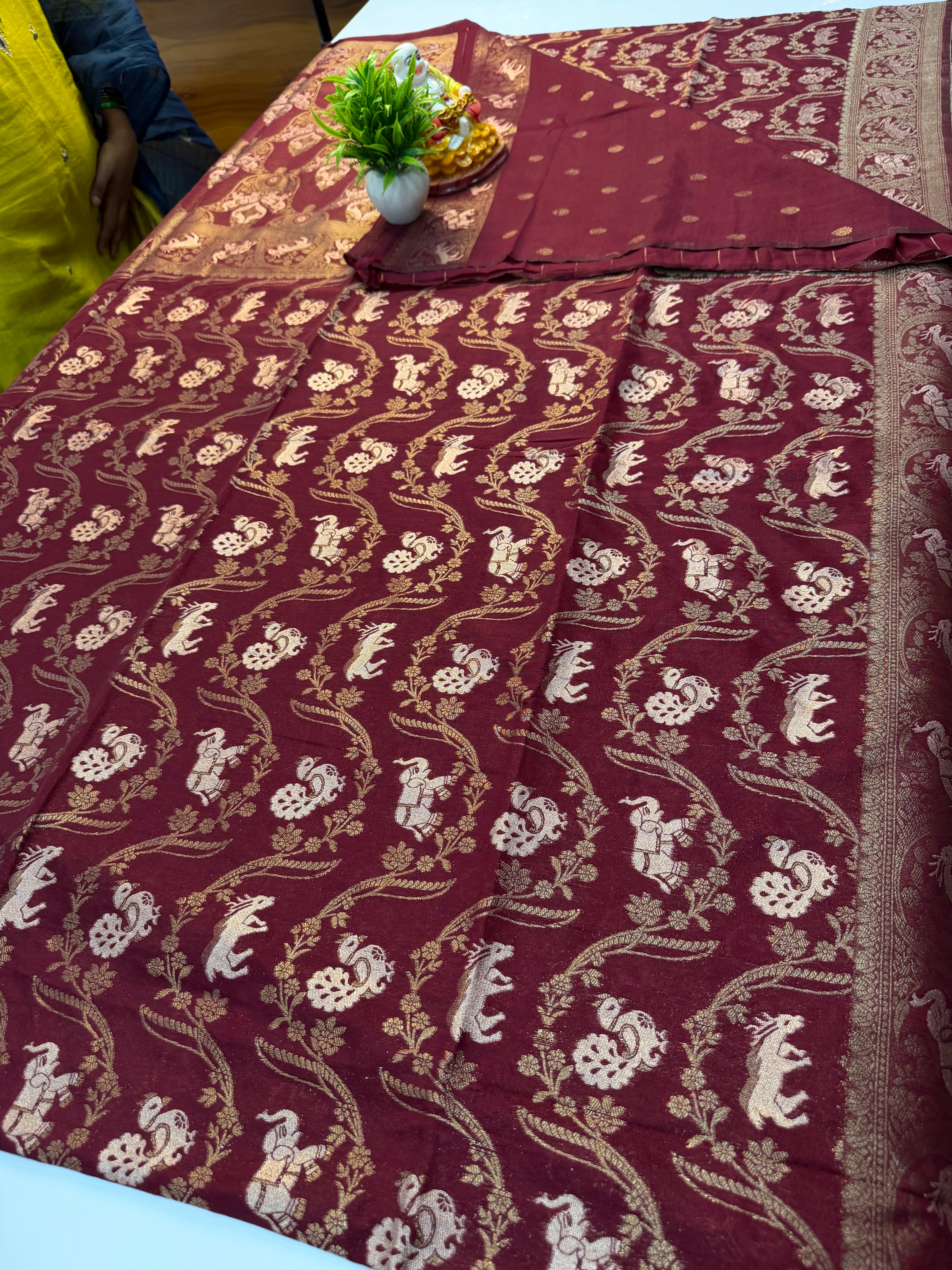 Beautiful Georgette Saree with Peacock & Elephant Design