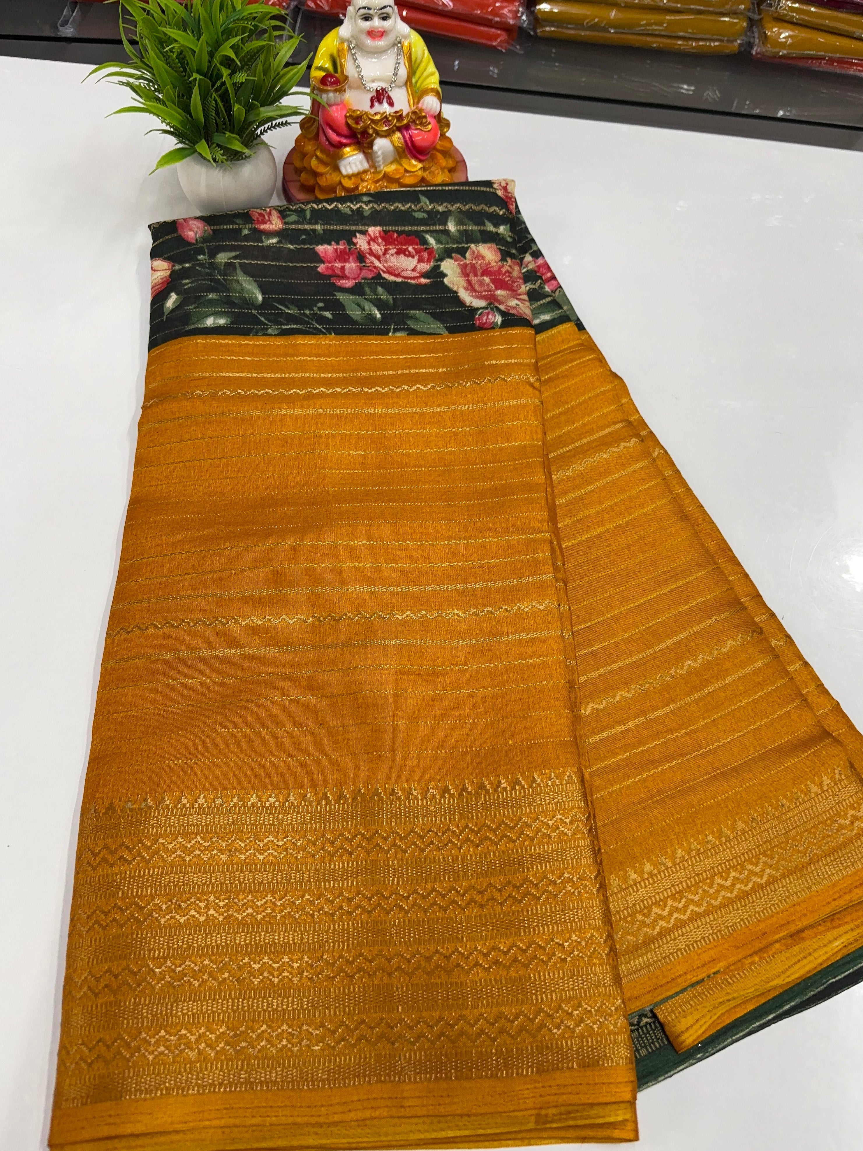 Dola Silk Saree with Elegant Kalamkari Center Print – Padmavathi Silks and Sarees