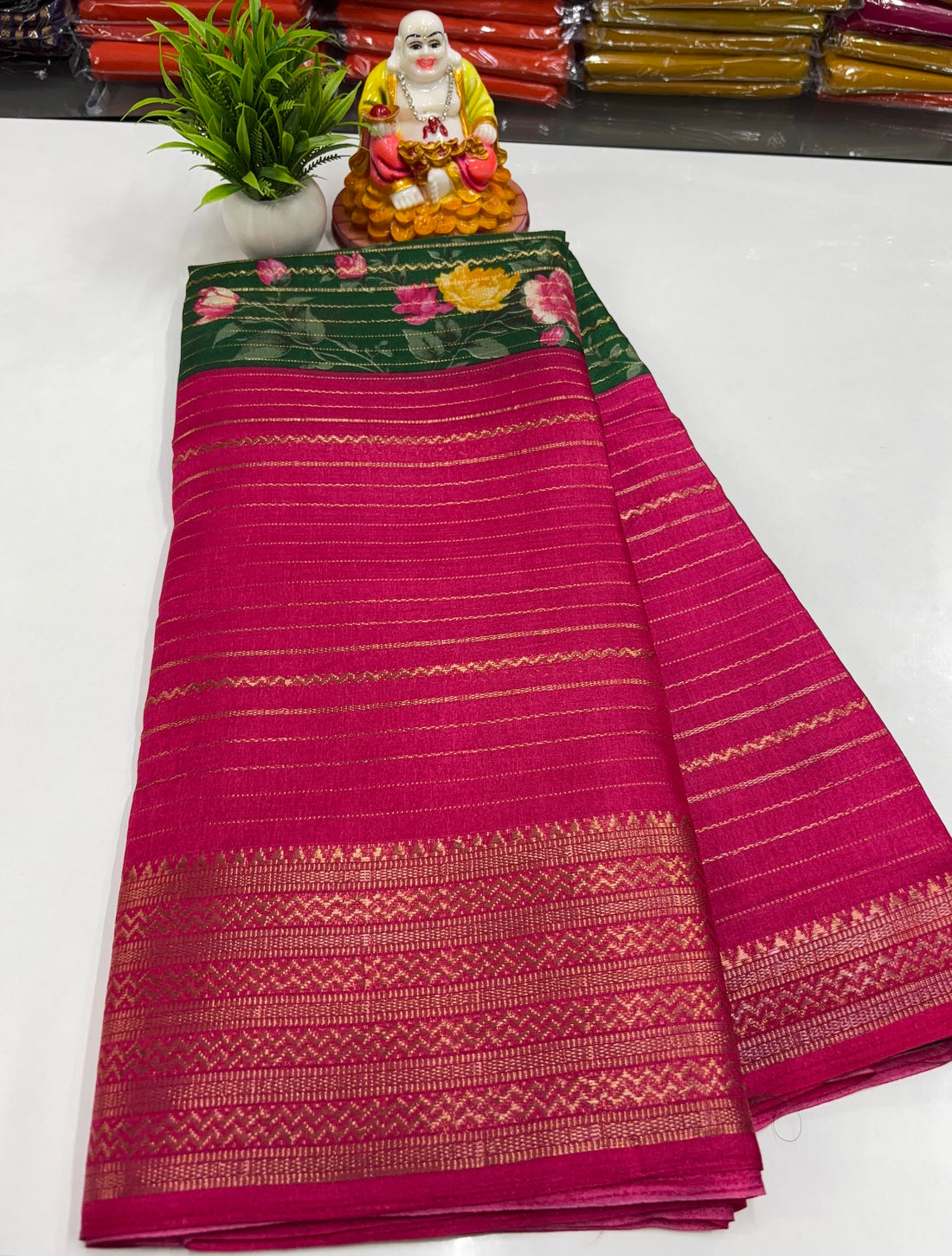 Dola Silk Saree with Elegant Kalamkari Center Print – Padmavathi Silks and Sarees