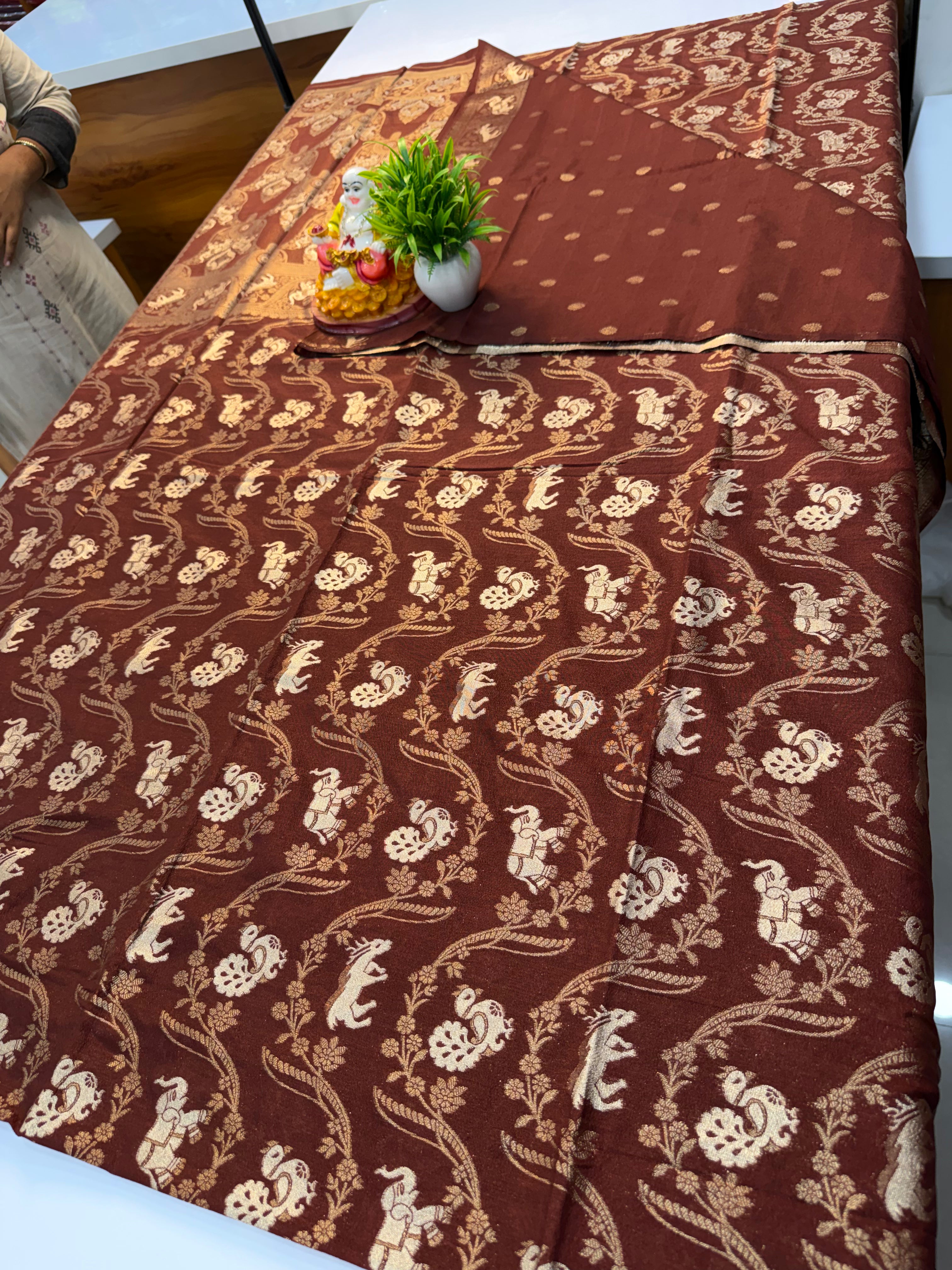 Beautiful Georgette Saree with Peacock & Elephant Design