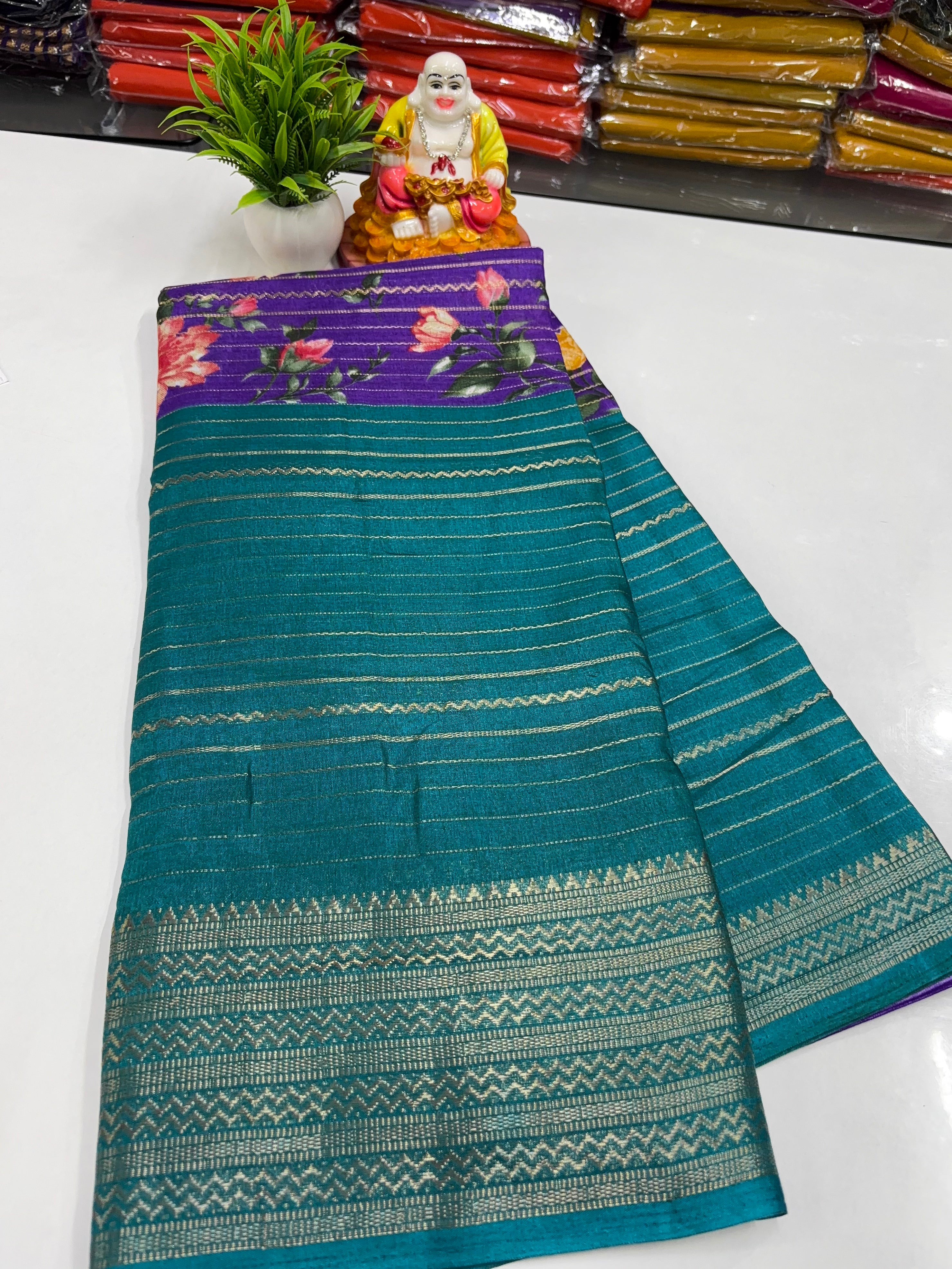 Dola Silk Saree with Elegant Kalamkari Center Print – Padmavathi Silks and Sarees