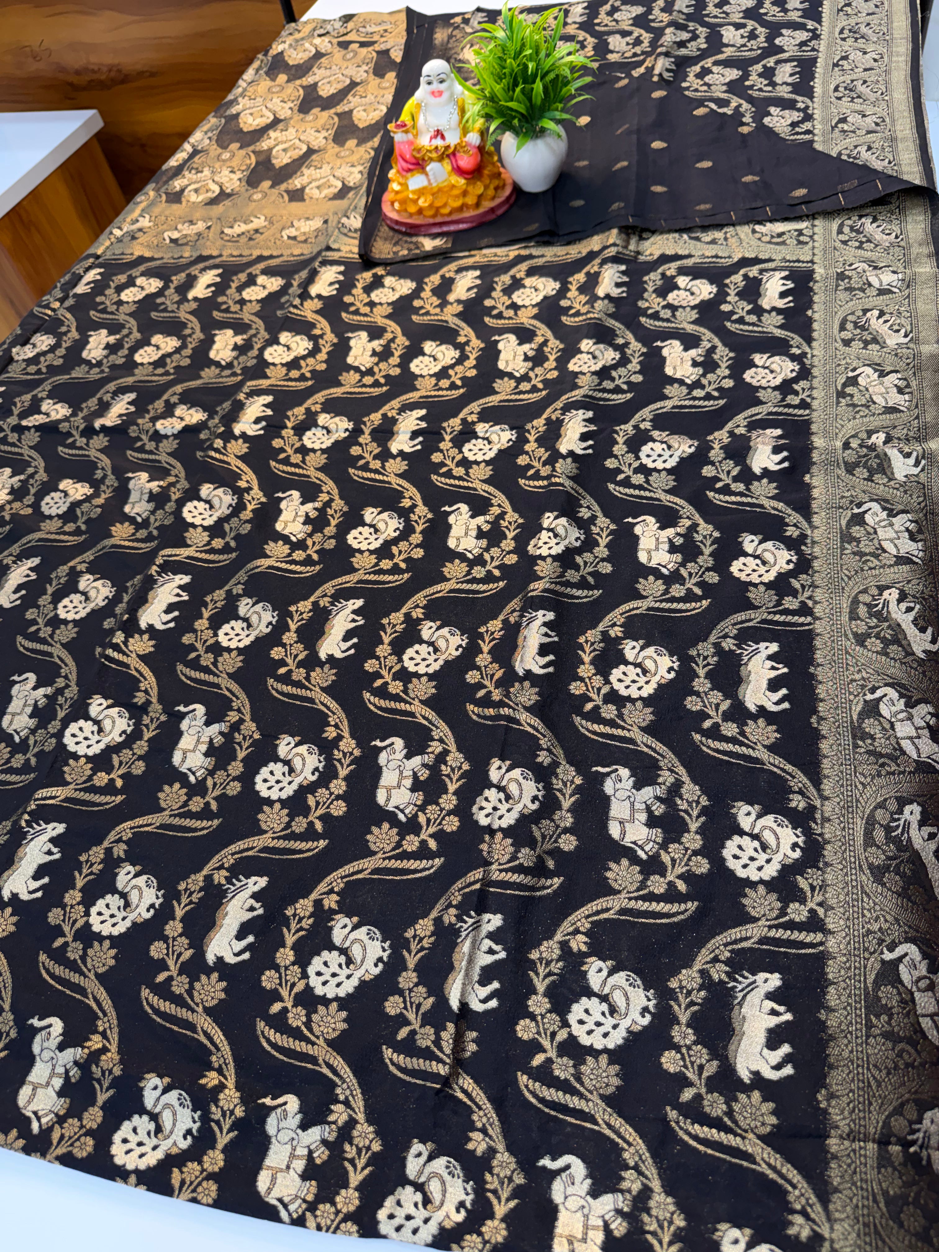 Beautiful Georgette Saree with Peacock & Elephant Design