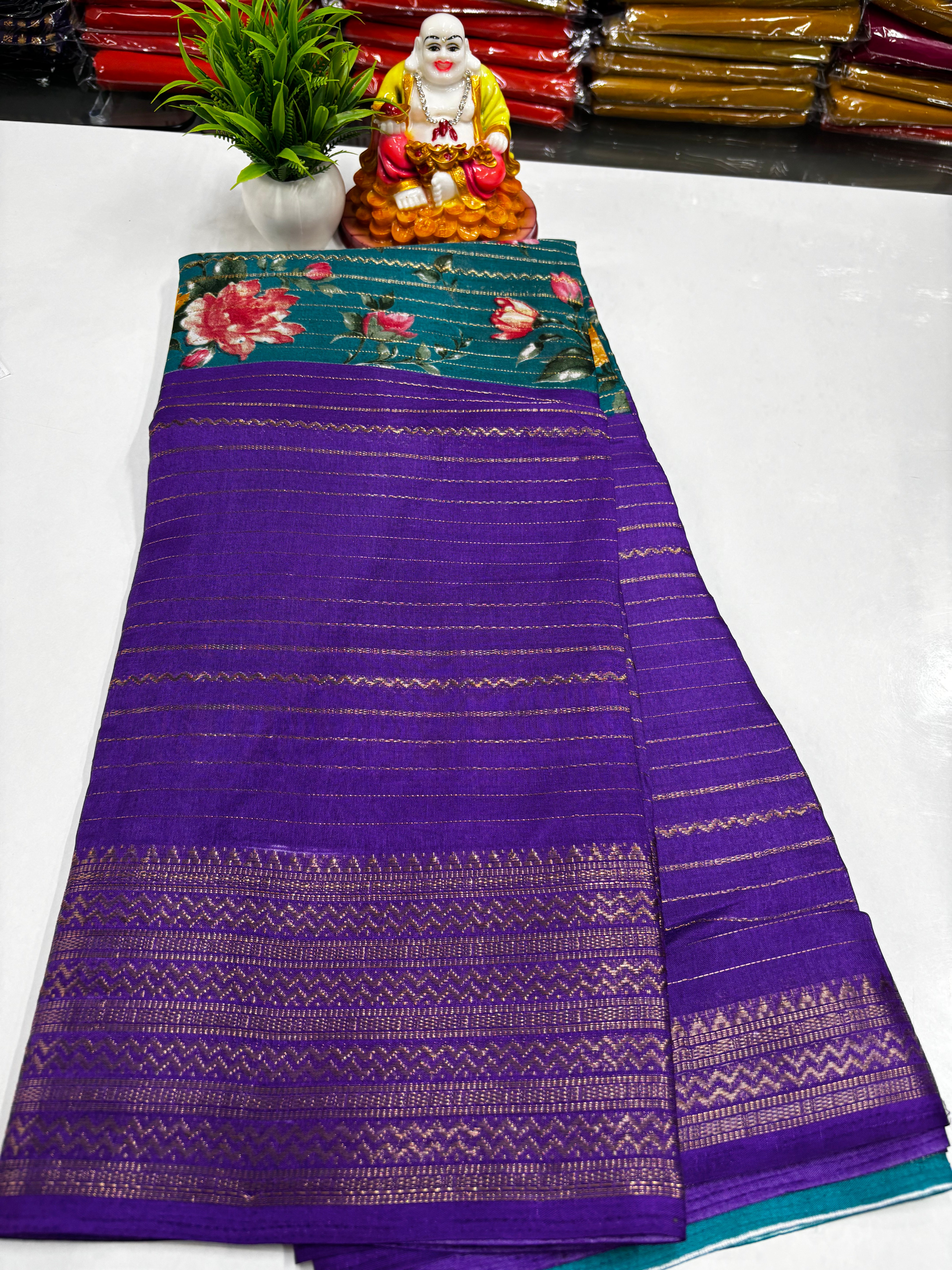 Dola Silk Saree with Elegant Kalamkari Center Print – Padmavathi Silks and Sarees