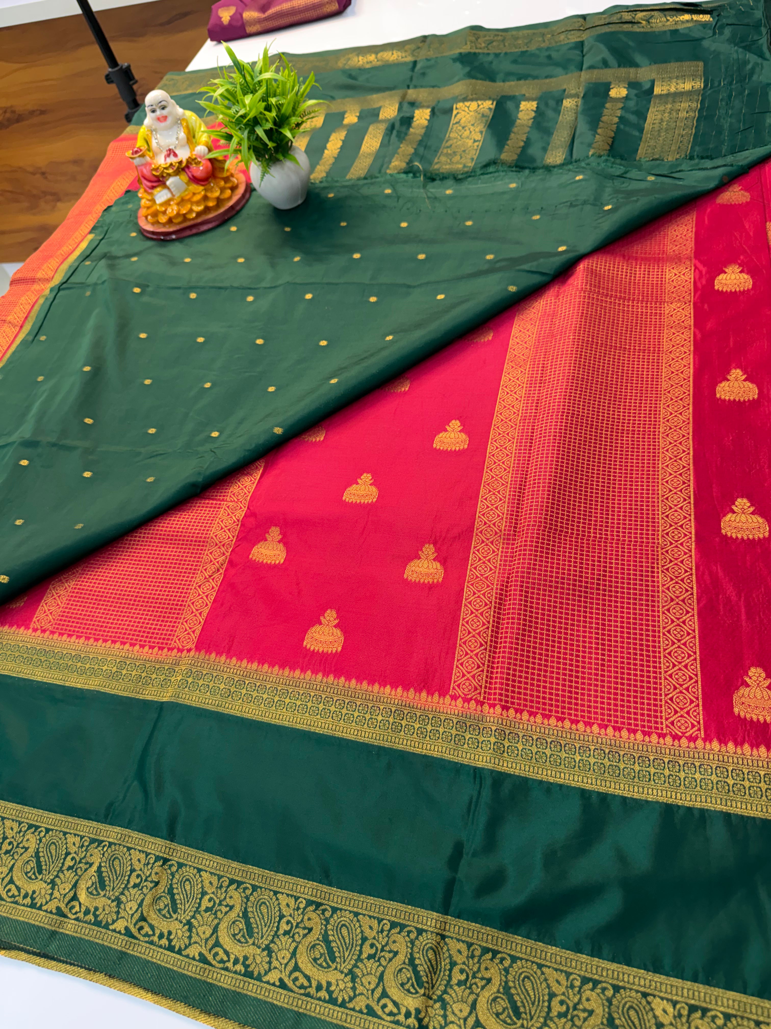 Premium Mysore Crepe Silk Saree with Jhumka Design & Rich Pallu | Padmavathi Silks and Sarees