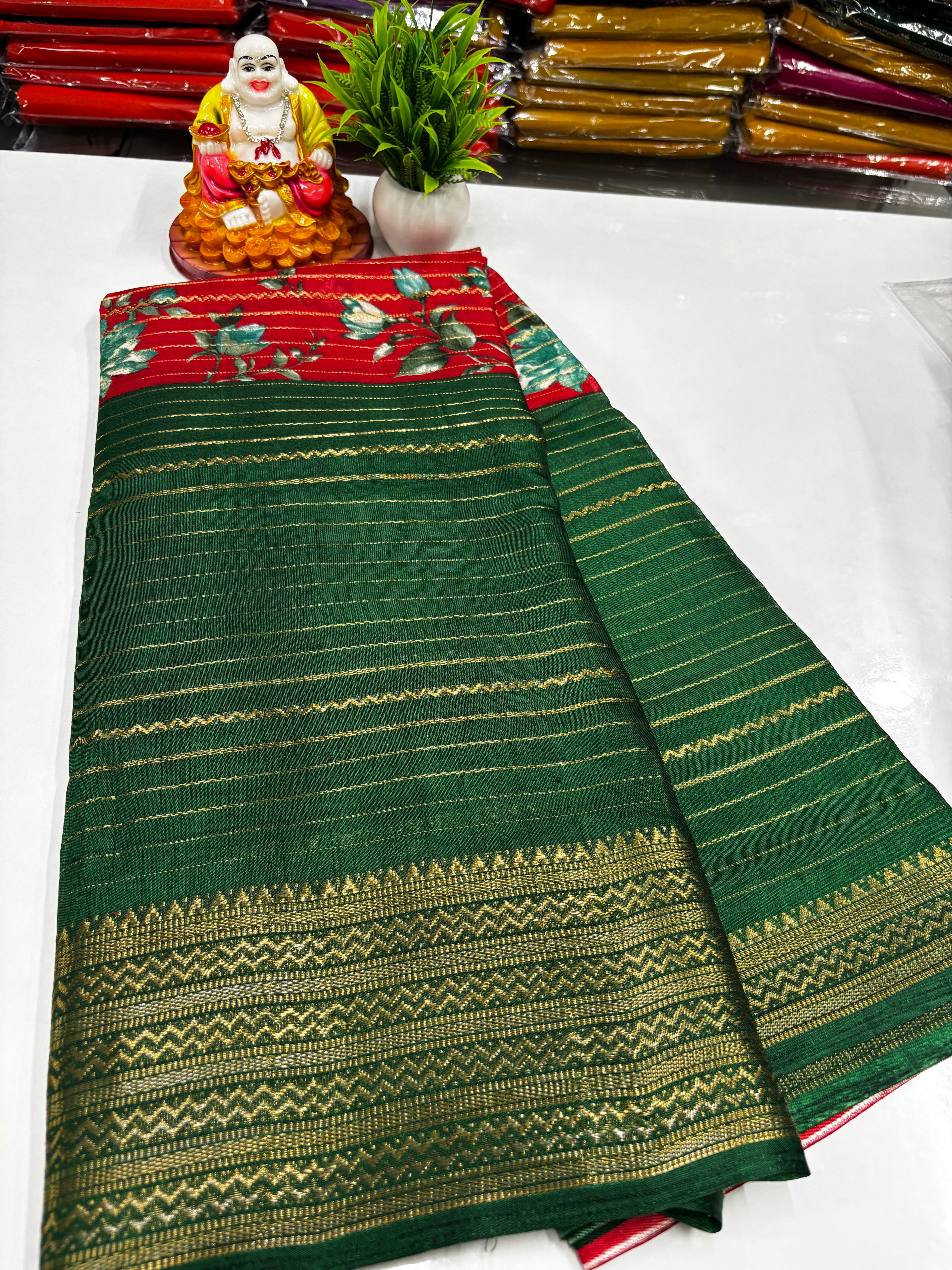 Dola Silk Saree with Elegant Kalamkari Center Print – Padmavathi Silks and Sarees