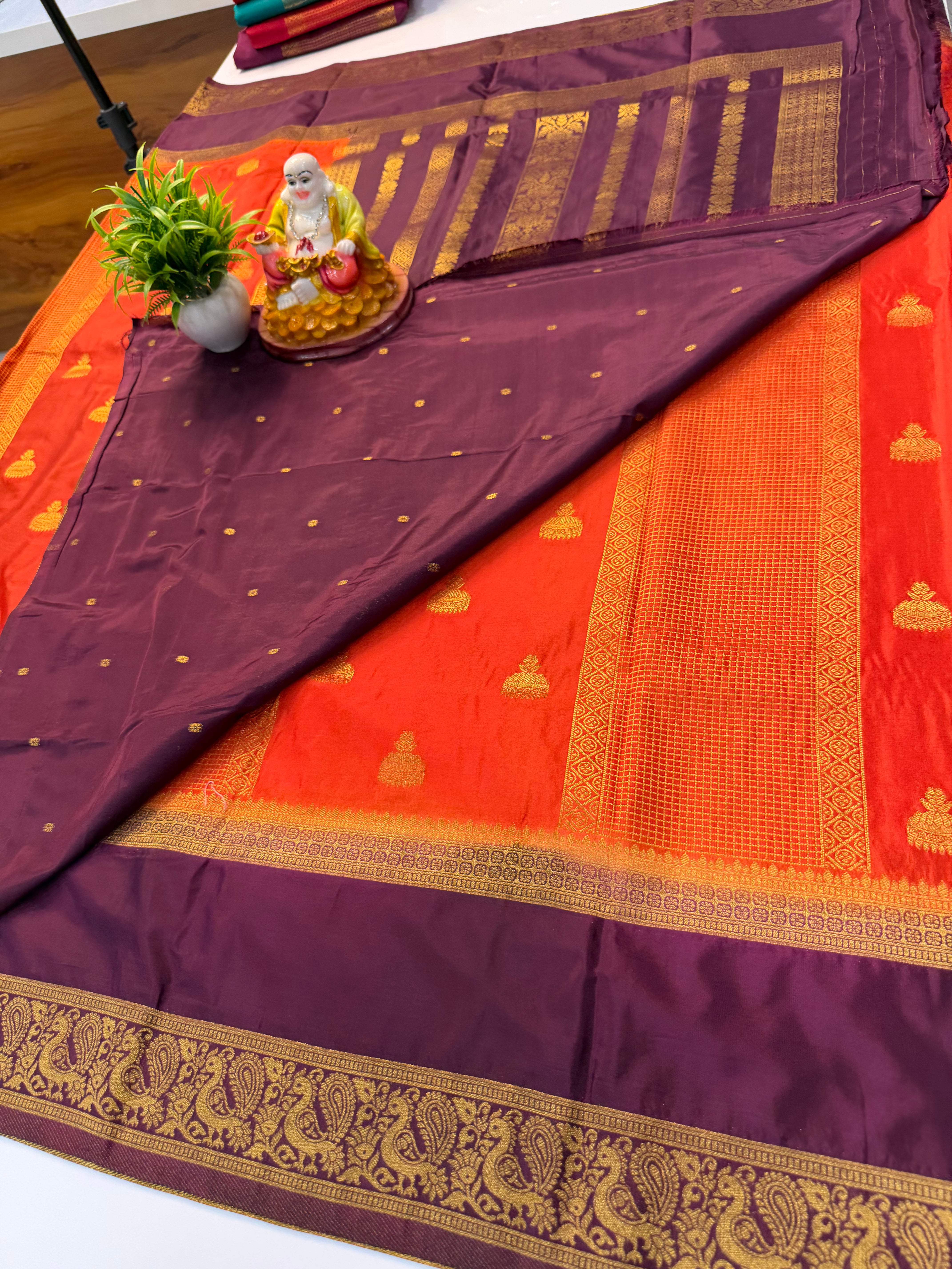 Premium Mysore Crepe Silk Saree with Jhumka Design & Rich Pallu | Padmavathi Silks and Sarees