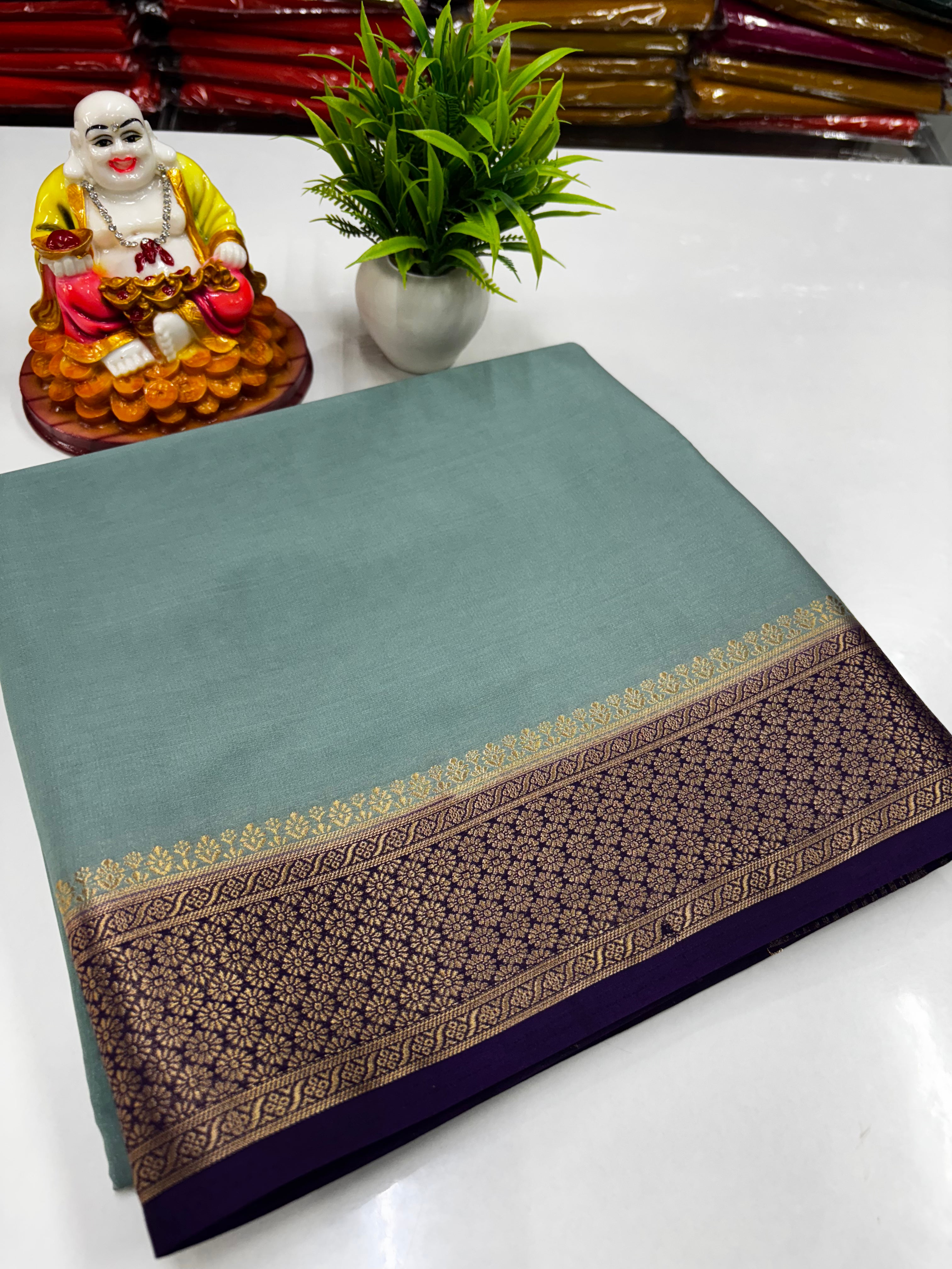 Mysore Crepe Silk Saree with Beautiful Contrast Pallu & Blouse – Made from Padmavathi Silks and Sarees ✨