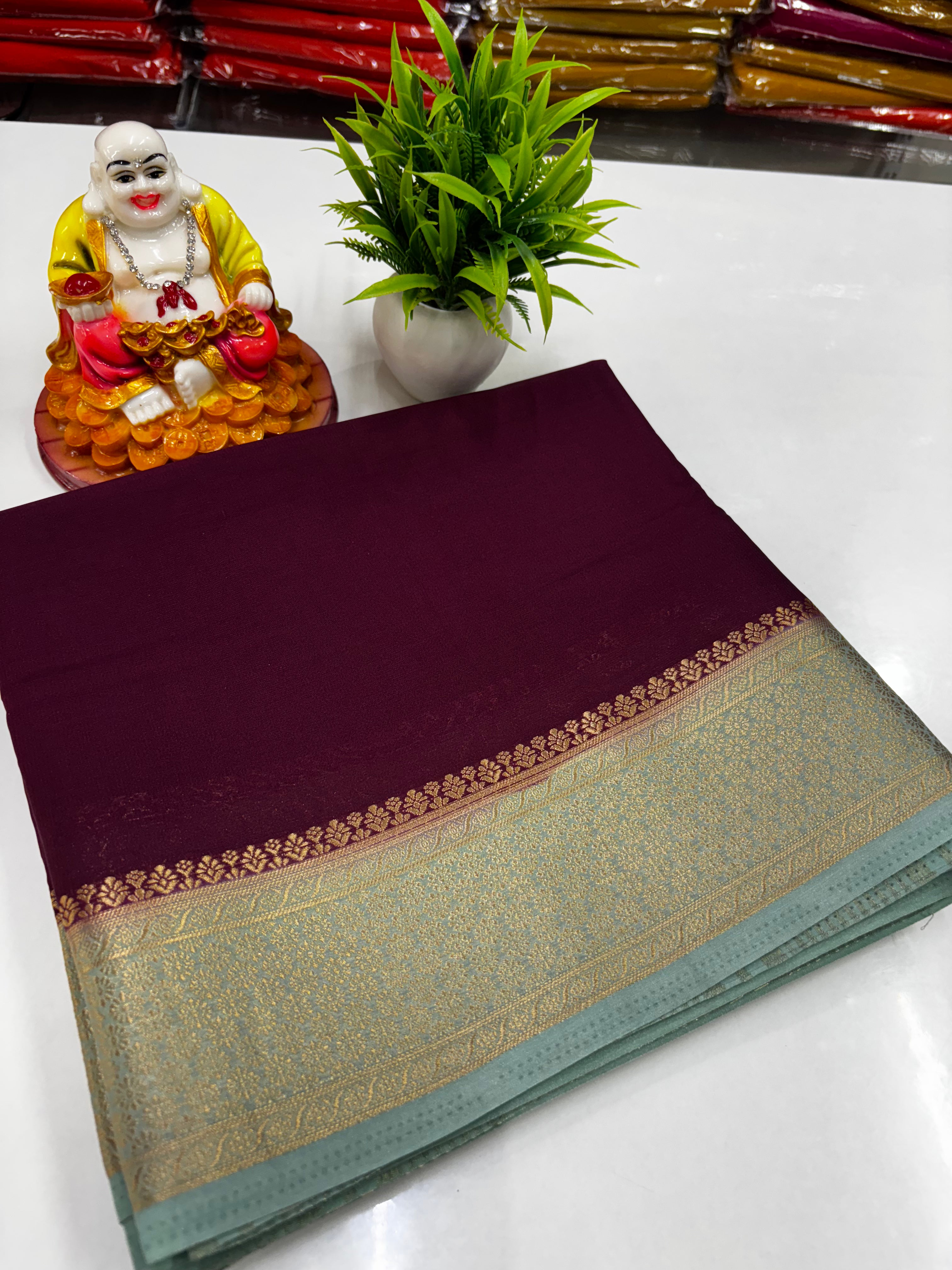 Mysore Crepe Silk Saree with Beautiful Contrast Pallu & Blouse – Made from Padmavathi Silks and Sarees ✨