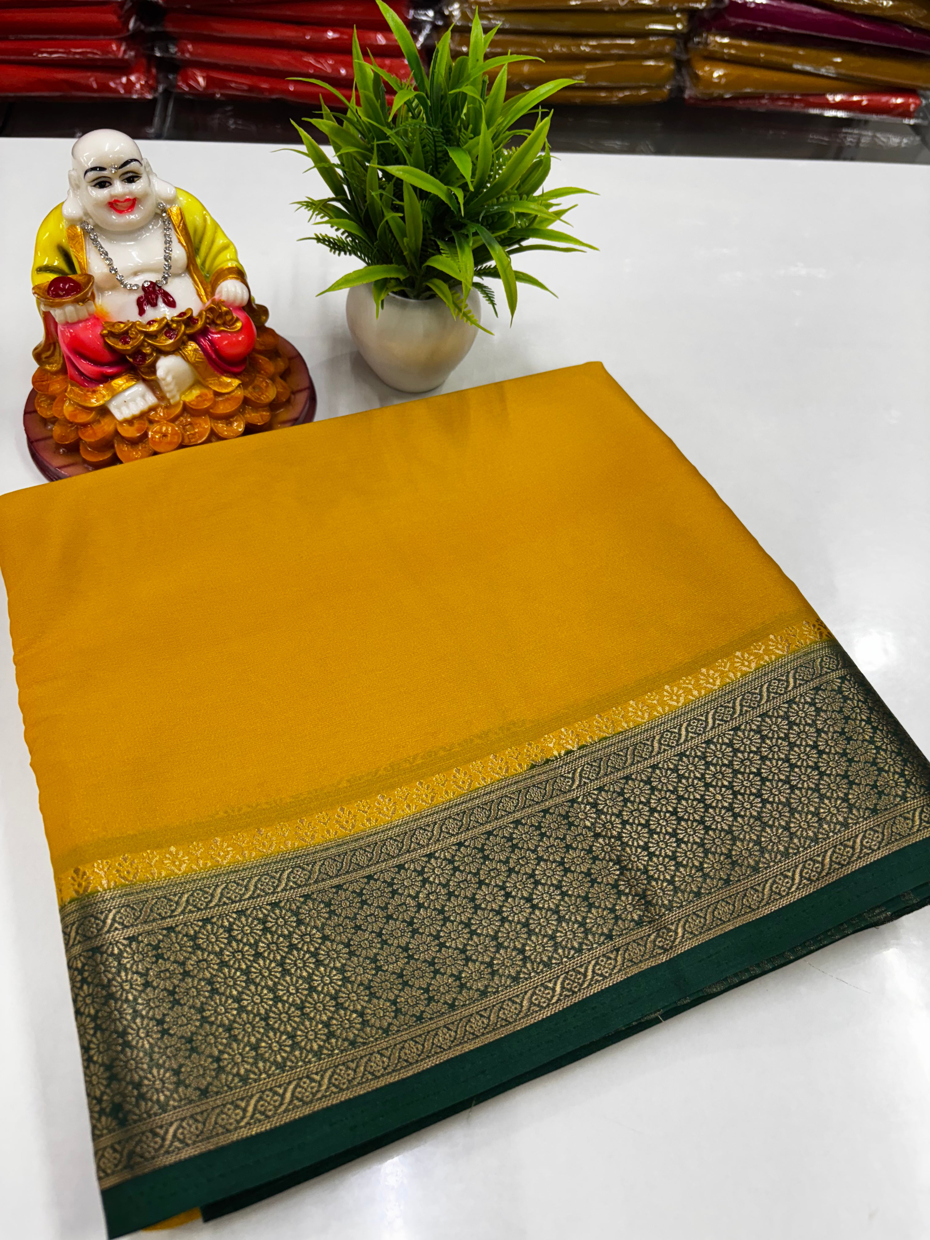 Mysore Crepe Silk Saree with Beautiful Contrast Pallu & Blouse – Made from Padmavathi Silks and Sarees ✨