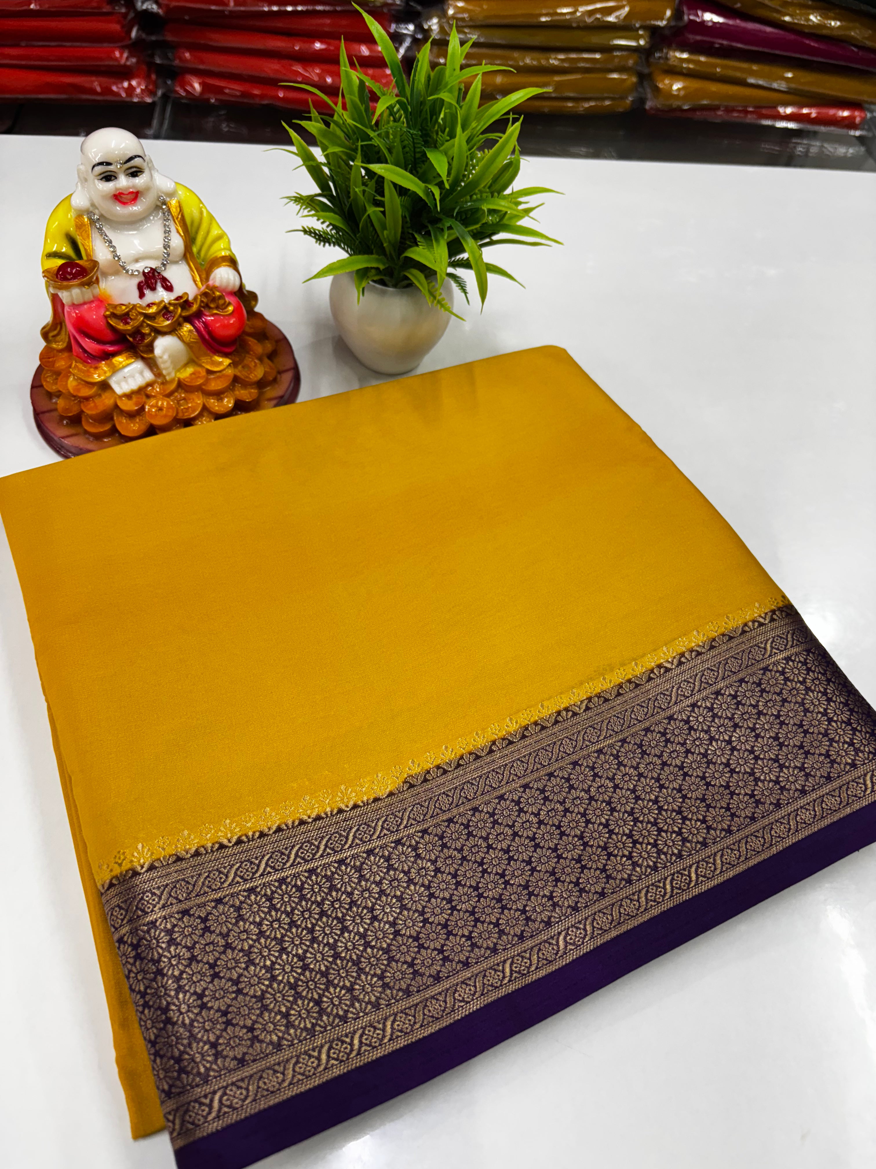 Mysore Crepe Silk Saree with Beautiful Contrast Pallu & Blouse – Made from Padmavathi Silks and Sarees ✨