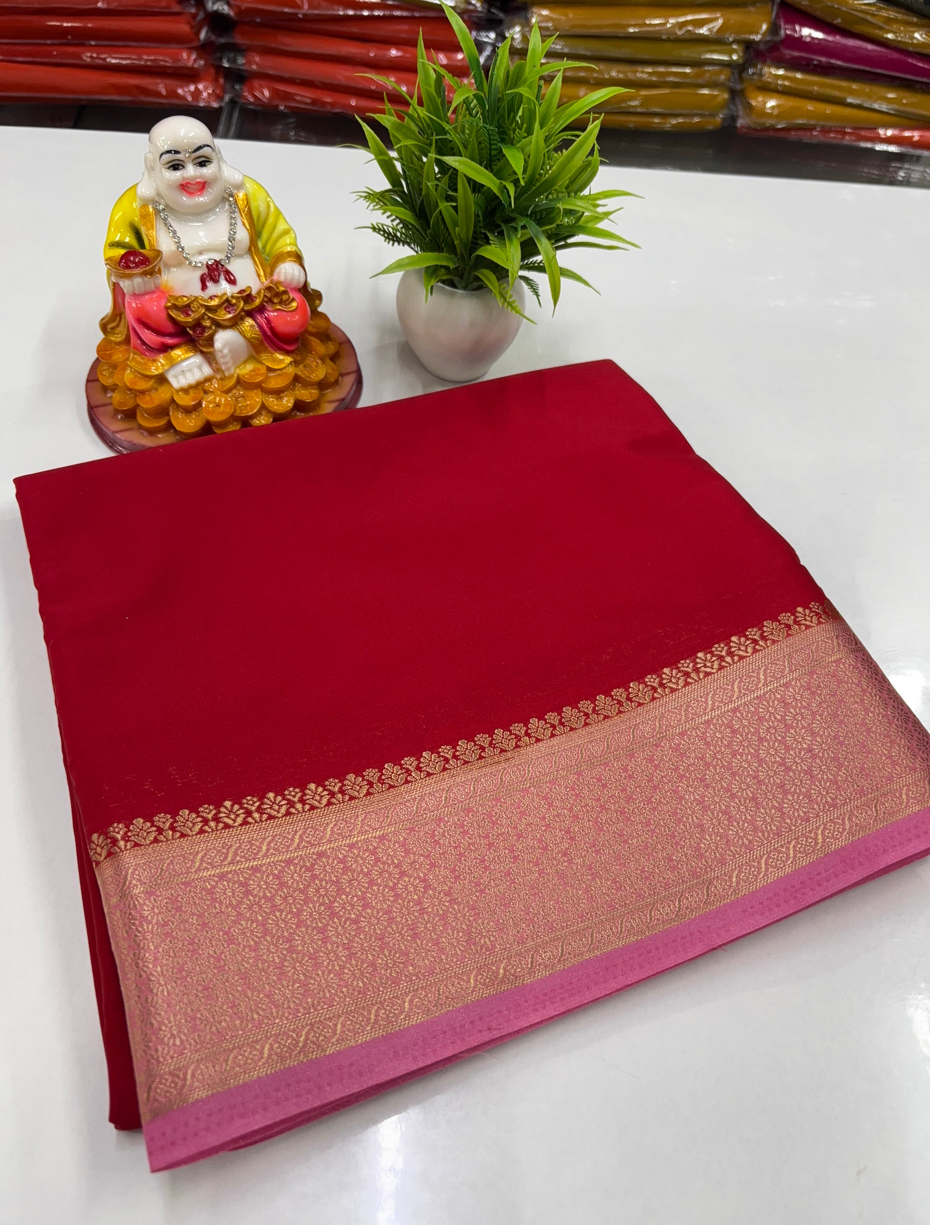 Mysore Crepe Silk Saree with Beautiful Contrast Pallu & Blouse – Made from Padmavathi Silks and Sarees ✨