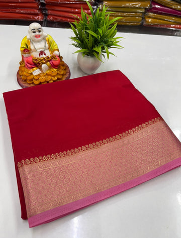 Mysore Crepe Silk Saree with Beautiful Contrast Pallu & Blouse – Made from Padmavathi Silks and Sarees ✨