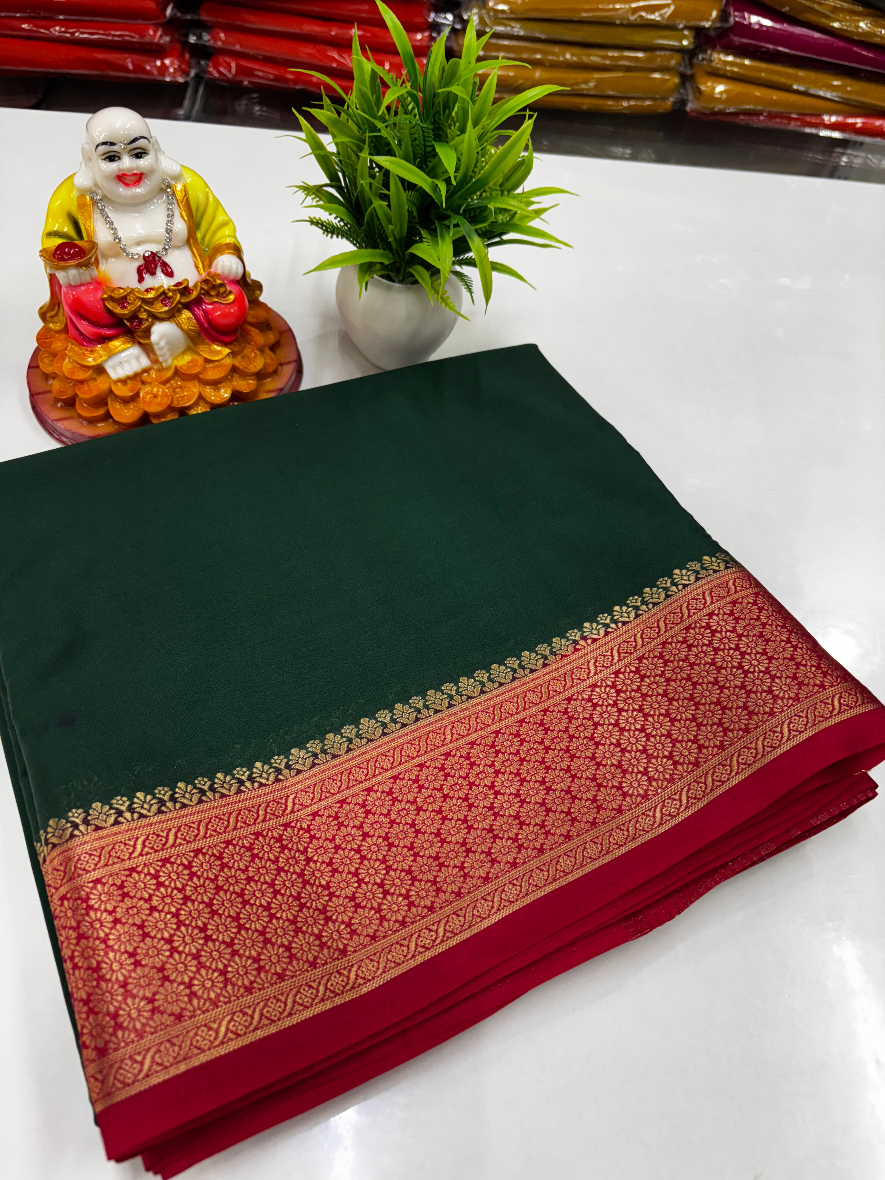 Mysore Crepe Silk Saree with Beautiful Contrast Pallu & Blouse – Made from Padmavathi Silks and Sarees ✨