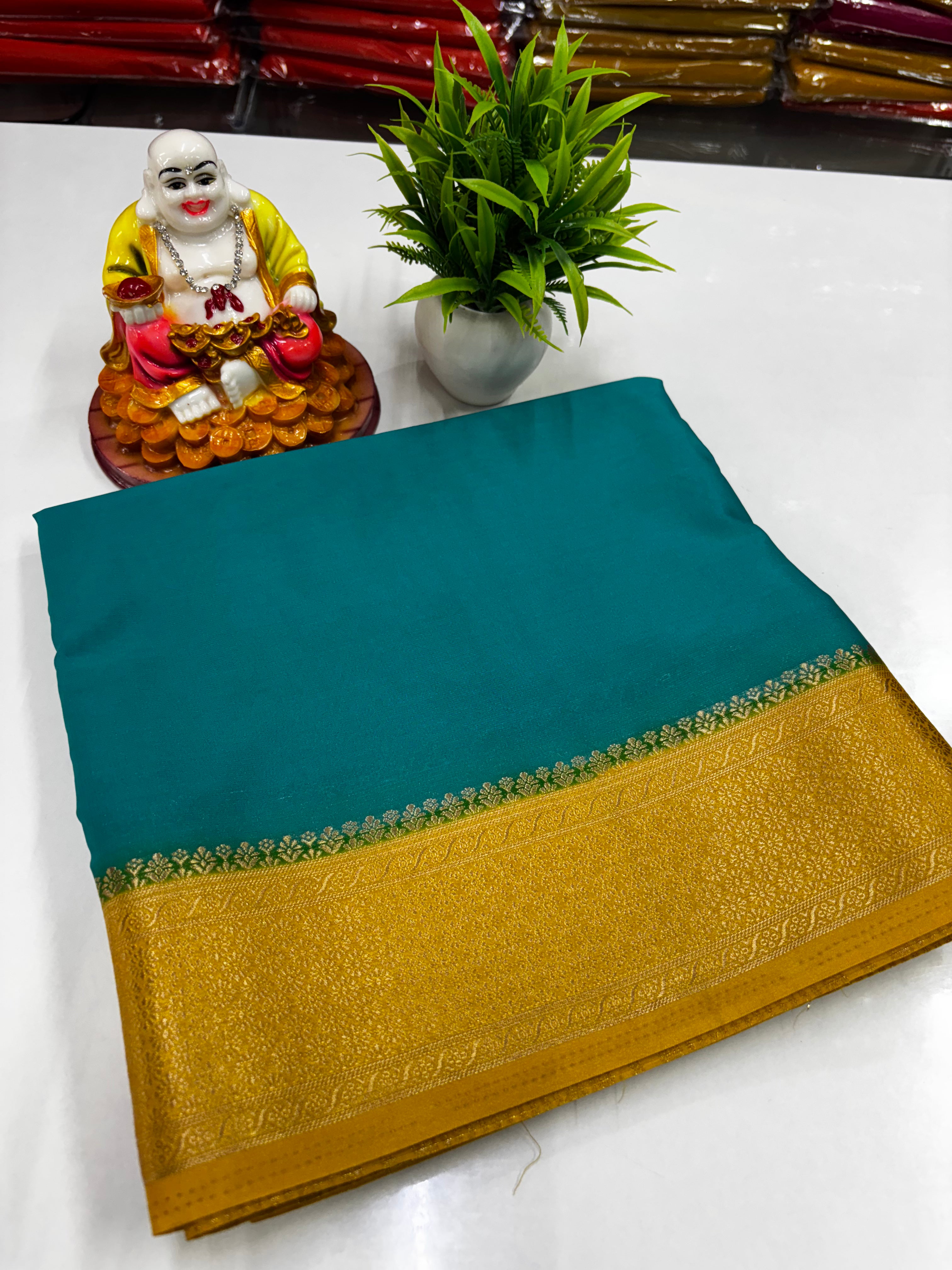 Mysore Crepe Silk Saree with Beautiful Contrast Pallu & Blouse – Made from Padmavathi Silks and Sarees ✨