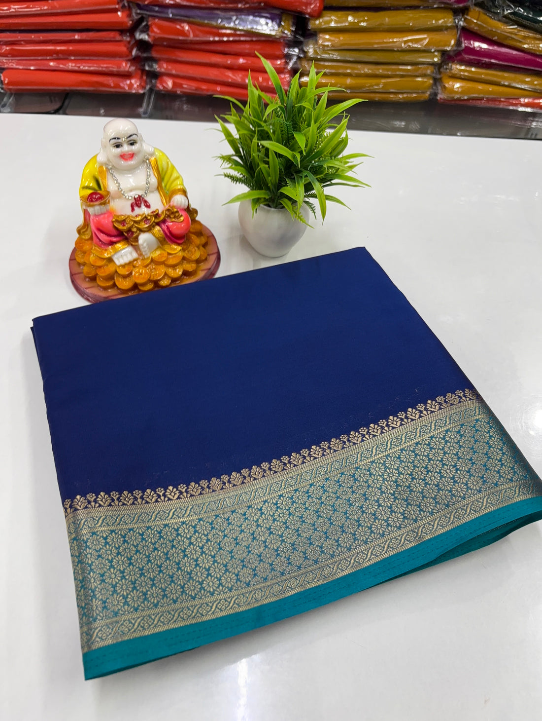 Mysore Crepe Silk Saree with Beautiful Contrast Pallu & Blouse – Made from Padmavathi Silks and Sarees ✨