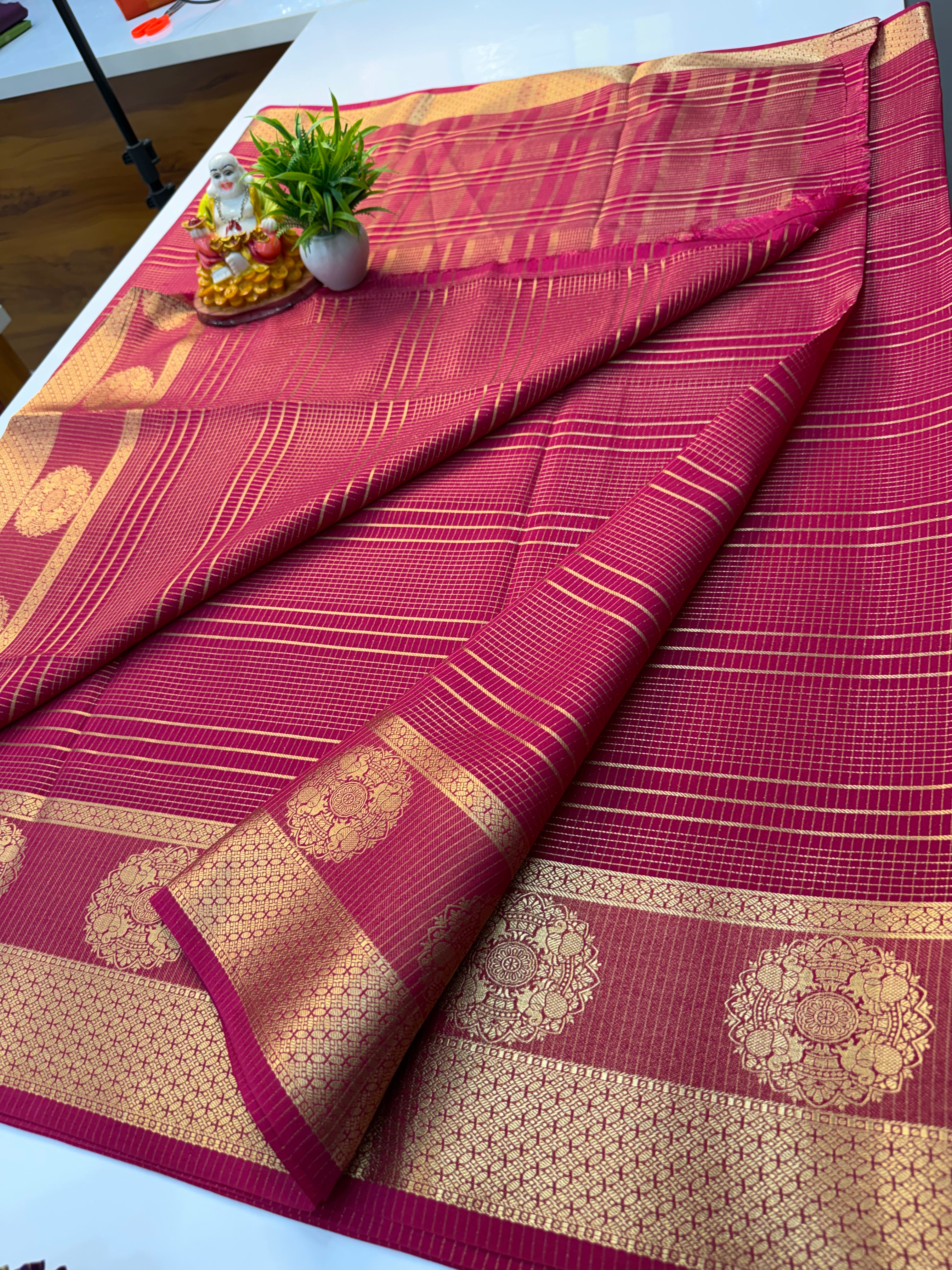 Mysore Crepe Silk Saree with Stripes – Elegant Traditional Wear | Padmavathi Silks and Sarees