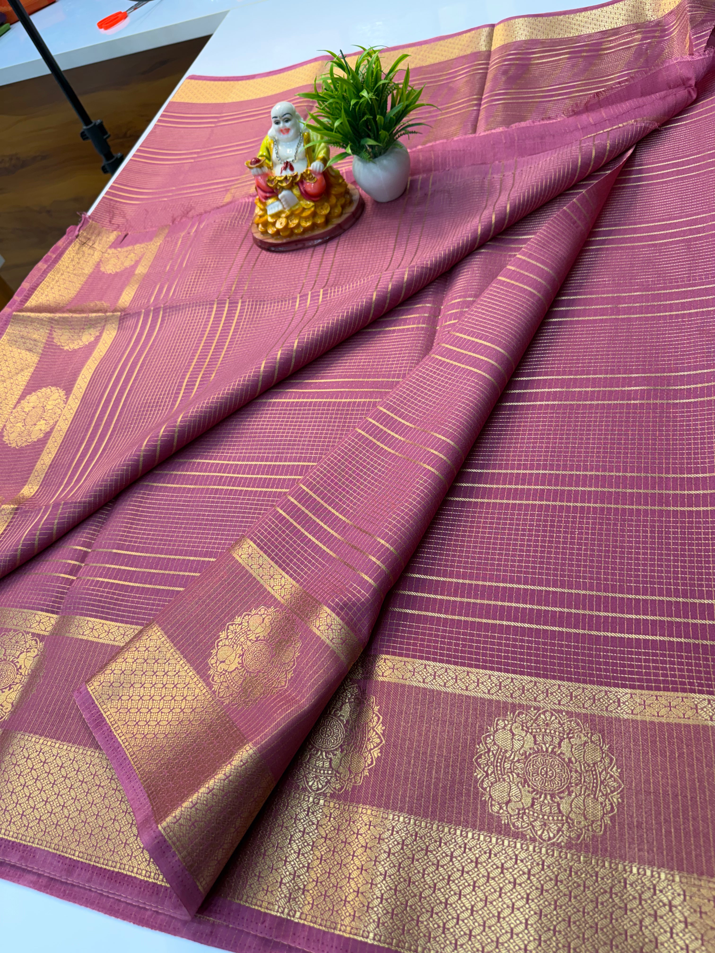 Mysore Crepe Silk Saree with Stripes – Elegant Traditional Wear | Padmavathi Silks and Sarees