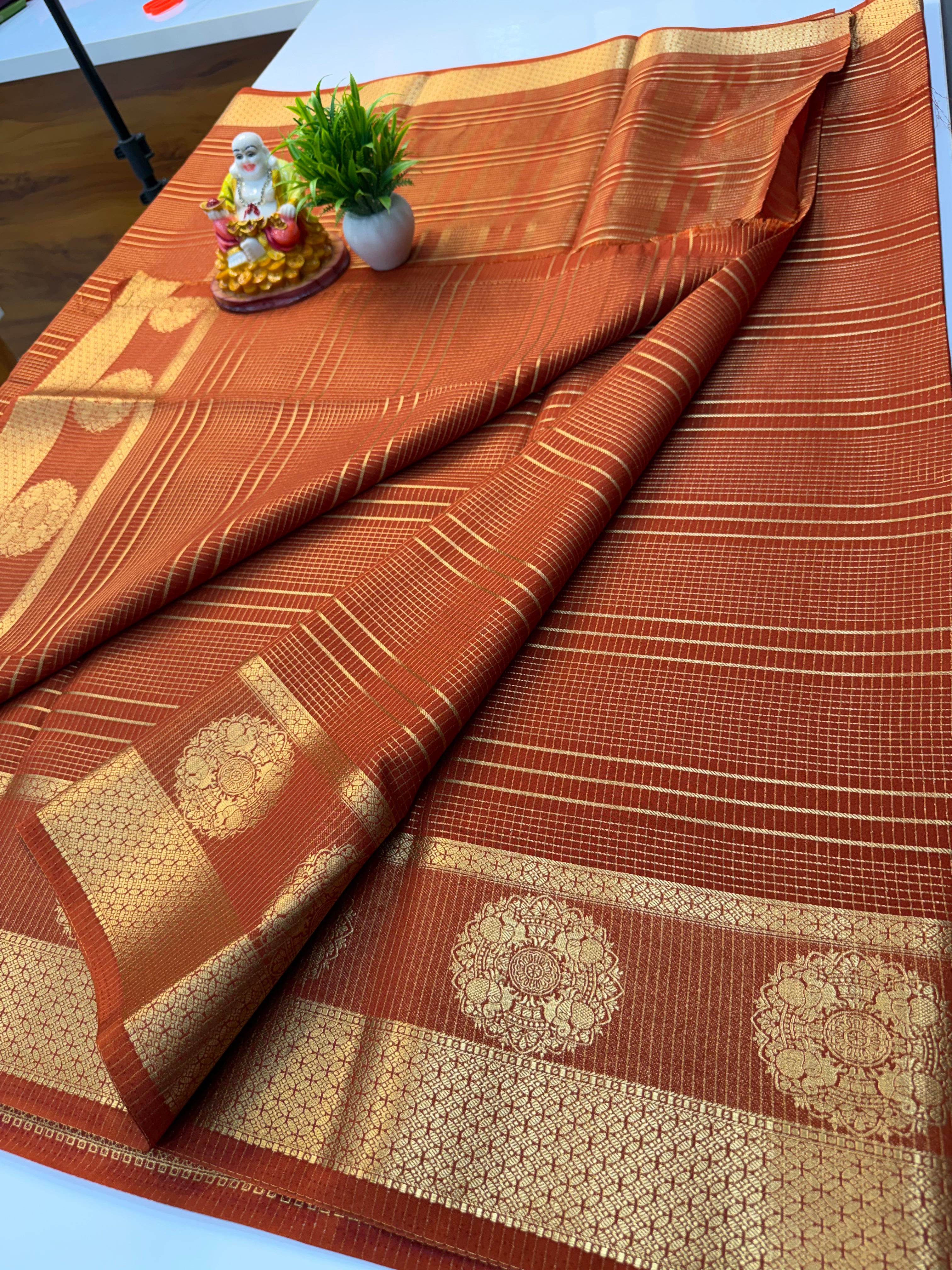 Mysore Crepe Silk Saree with Stripes – Elegant Traditional Wear | Padmavathi Silks and Sarees