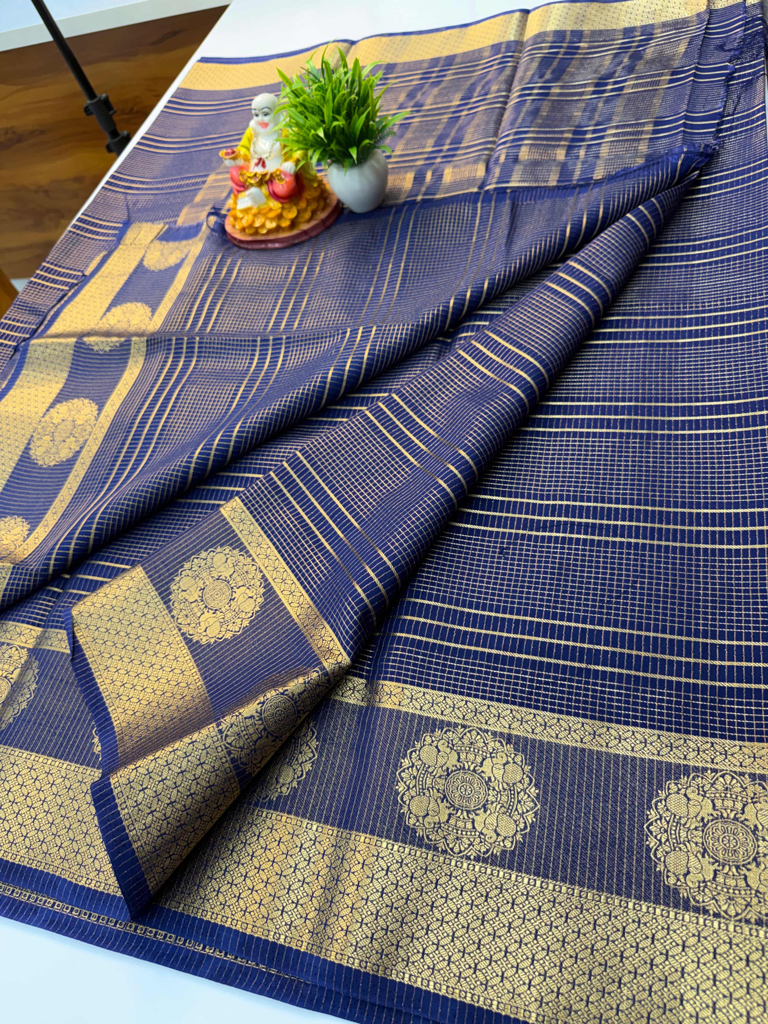 Mysore Crepe Silk Saree with Stripes – Elegant Traditional Wear | Padmavathi Silks and Sarees