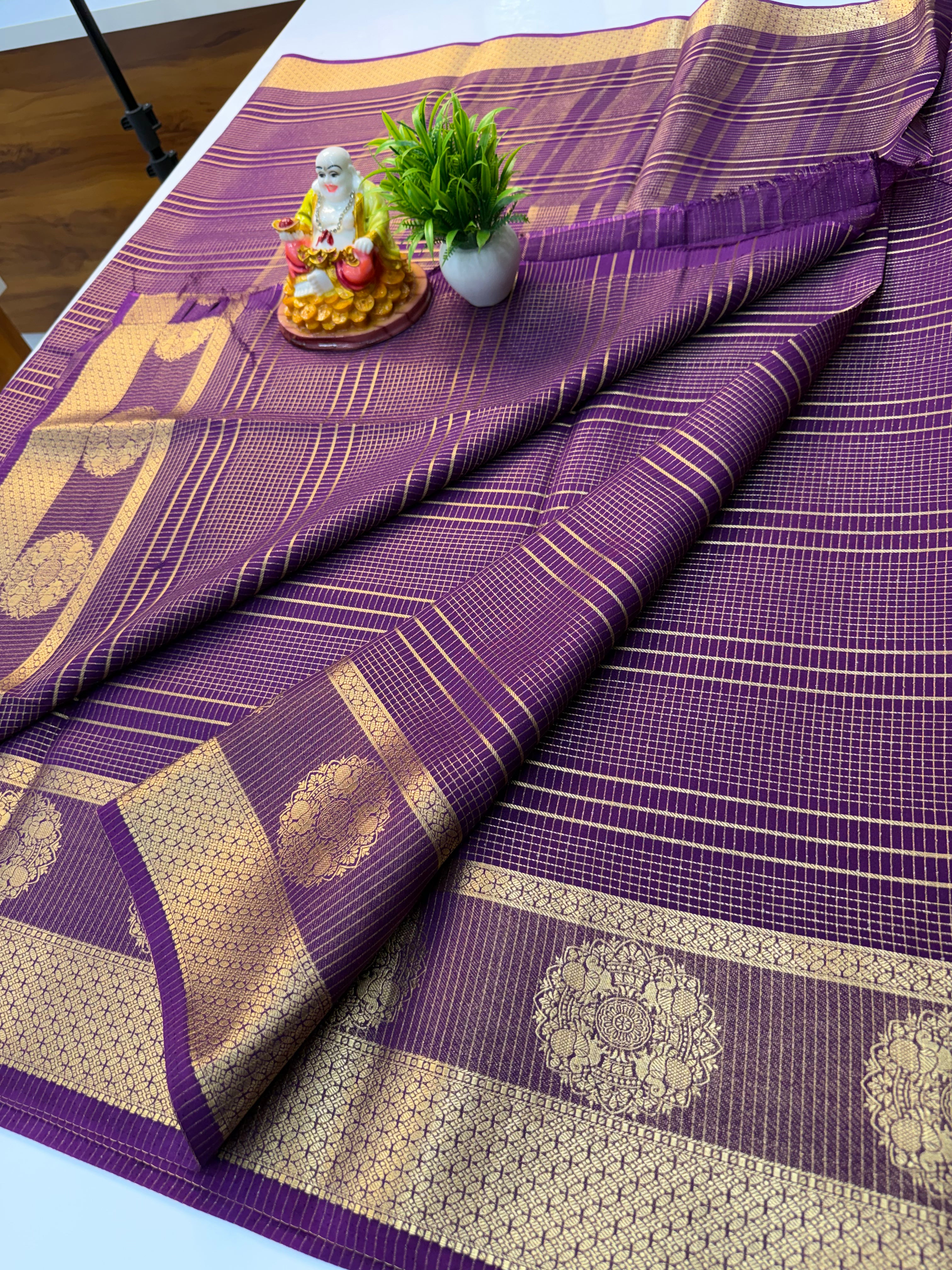Mysore Crepe Silk Saree with Stripes – Elegant Traditional Wear | Padmavathi Silks and Sarees