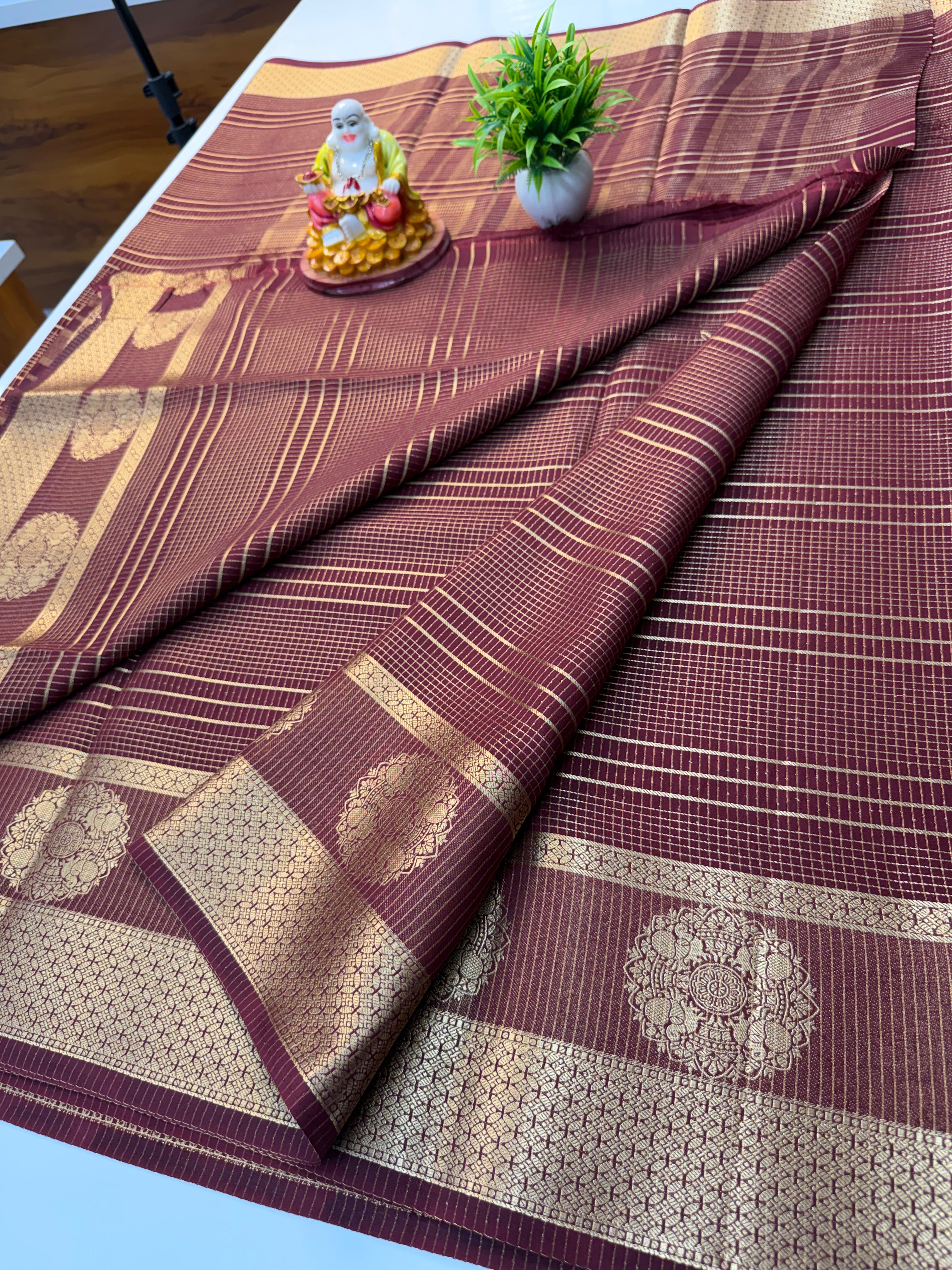 Mysore Crepe Silk Saree with Stripes – Elegant Traditional Wear | Padmavathi Silks and Sarees