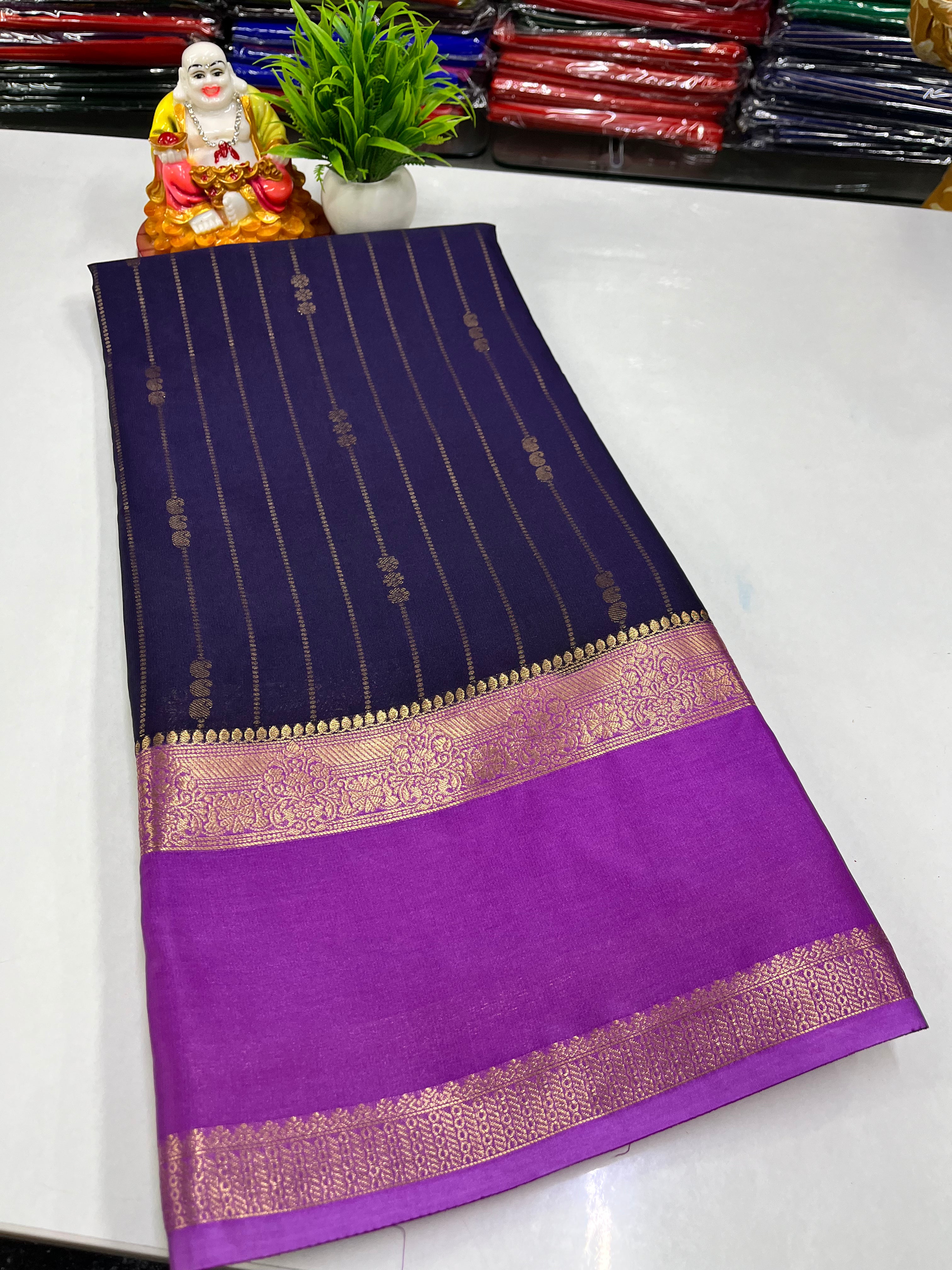 Premium Mysore Crepe Silk Saree with Rich Pallu and butta blouse