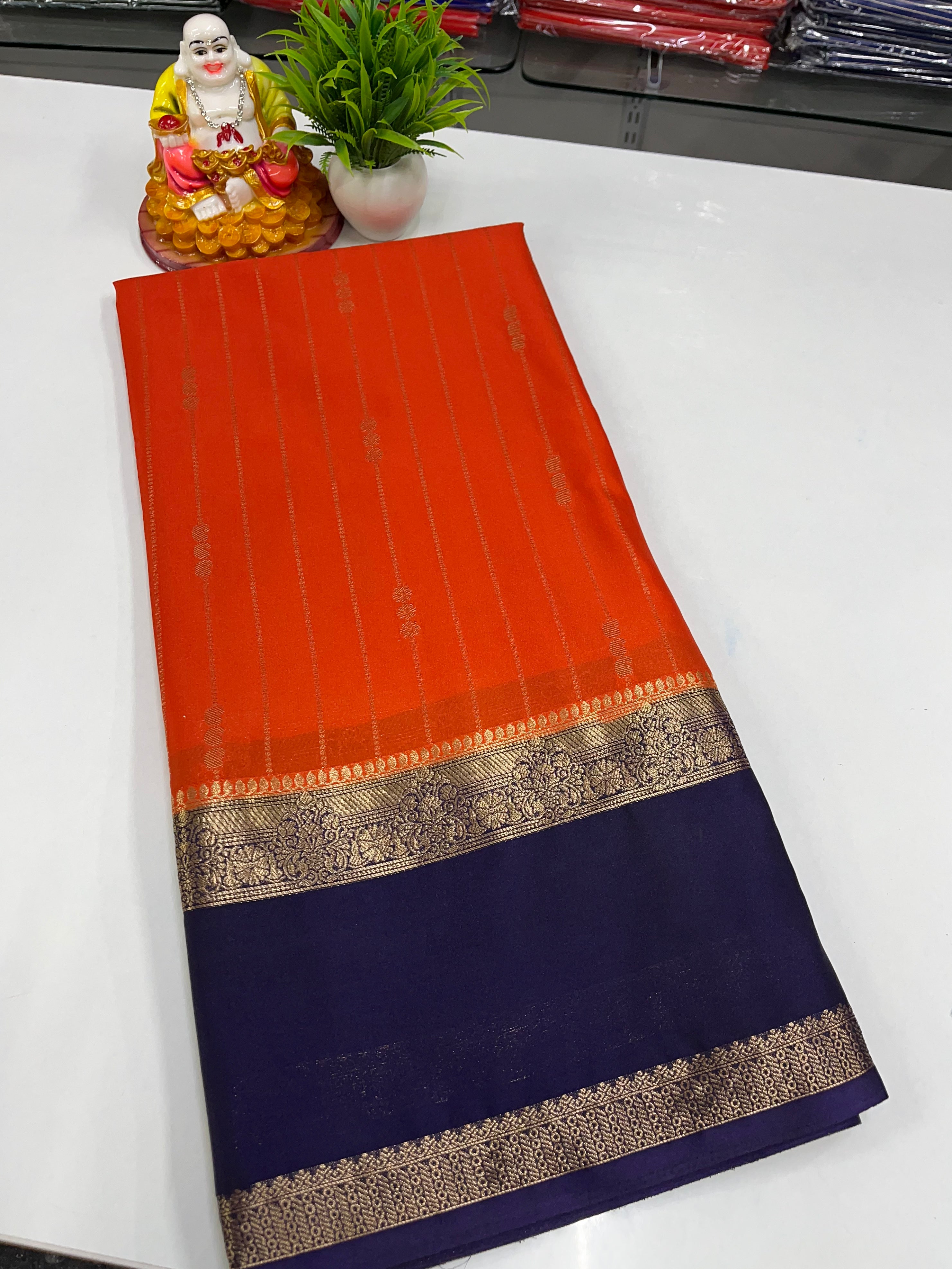 Premium Mysore Crepe Silk Saree with Rich Pallu and butta blouse