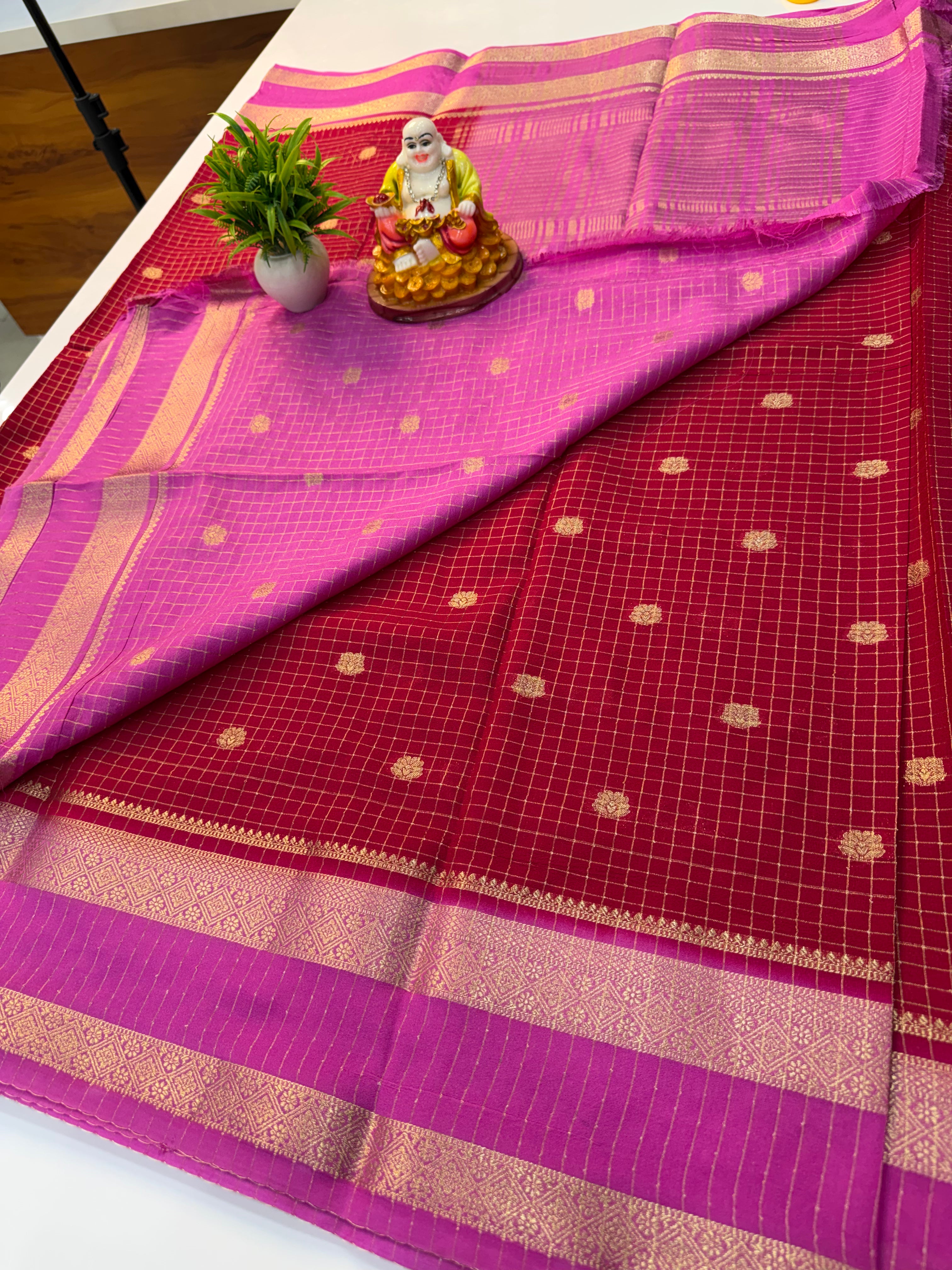 Mysore Crepe Silk Saree with Checks & Buttas