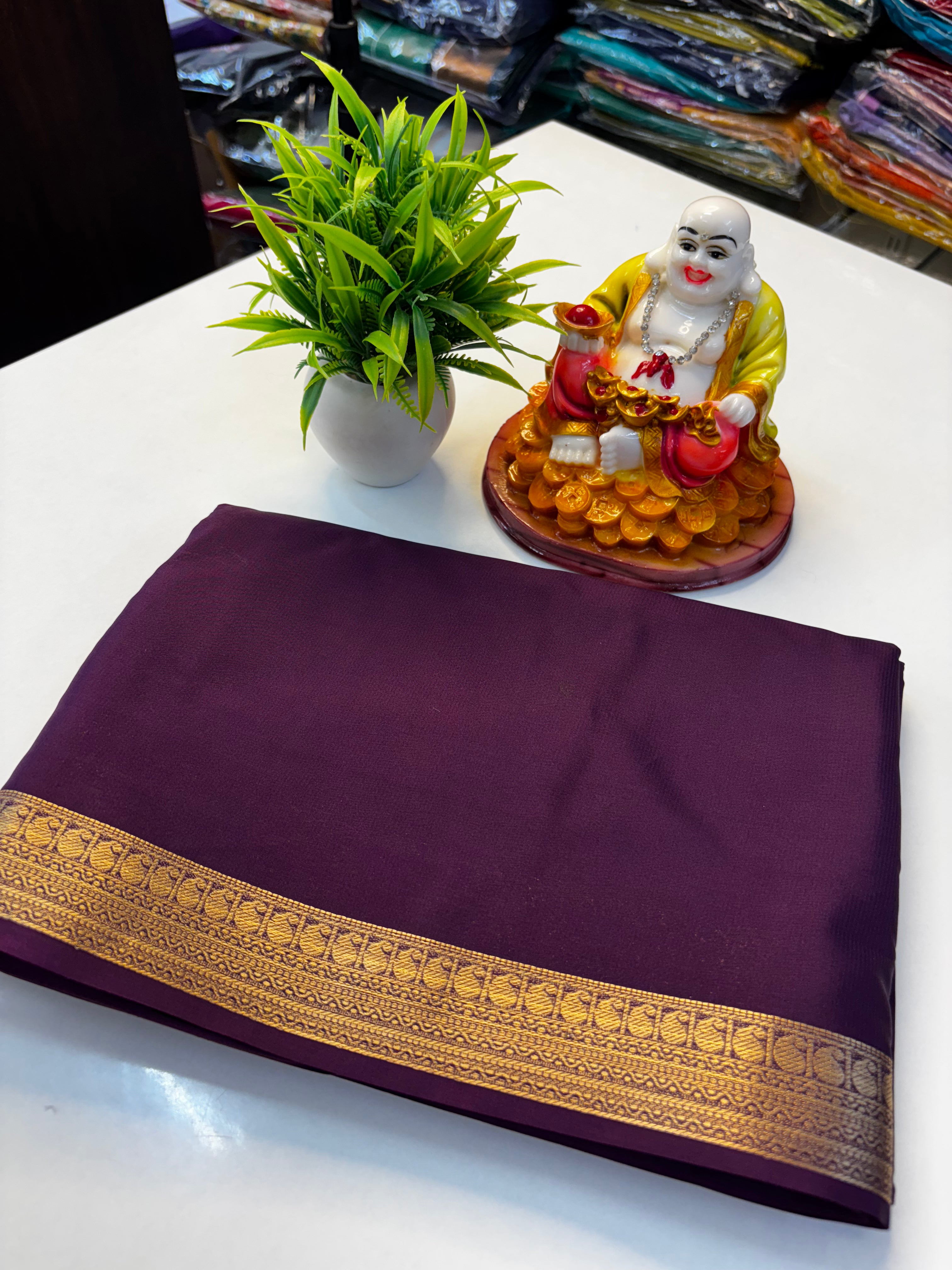 Mysore Crepe Silk Saree with Small Mango Border