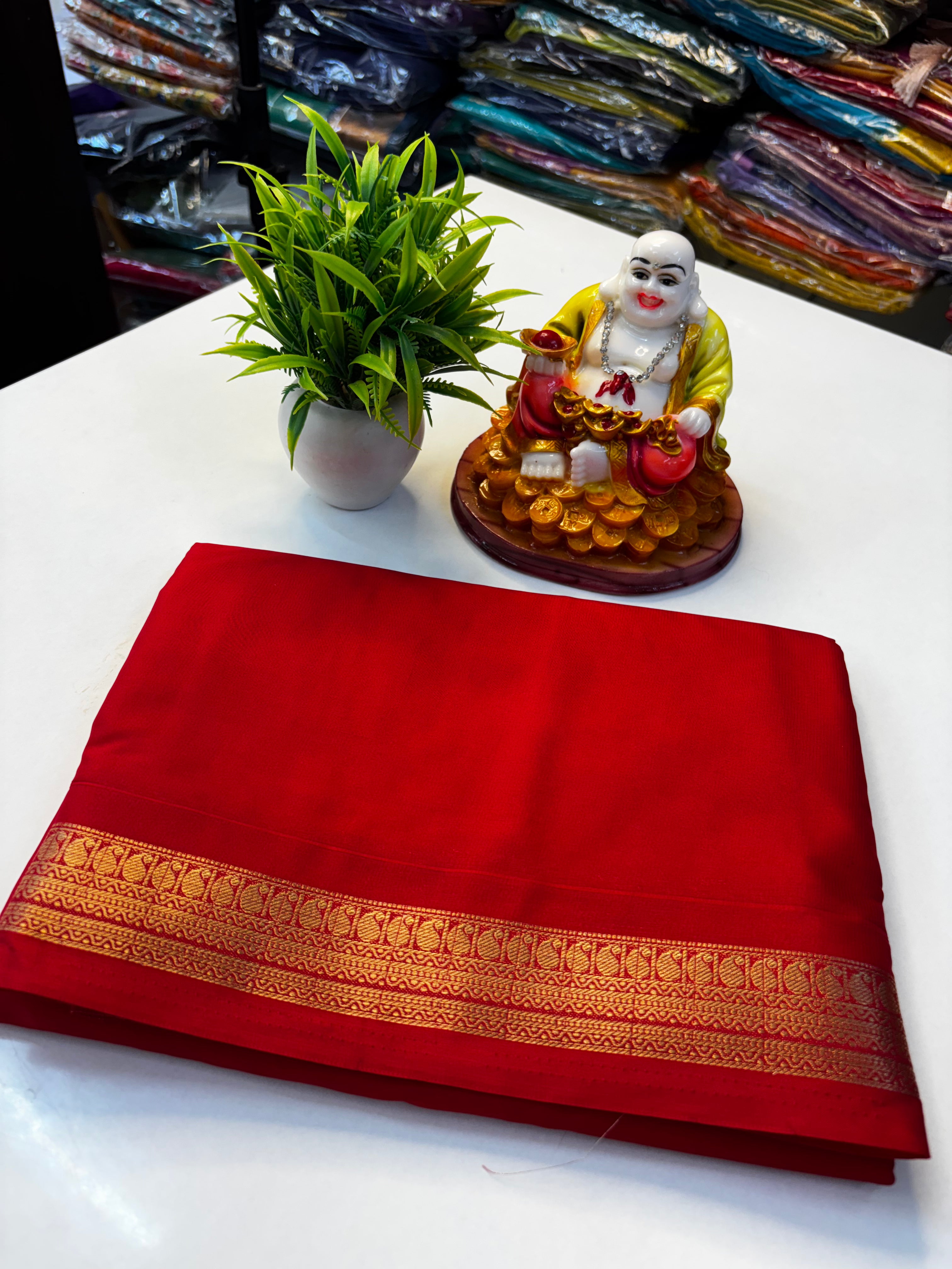 Mysore Crepe Silk Saree with Small Mango Border