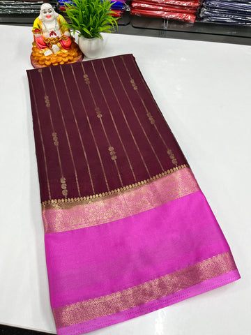 Premium Mysore Crepe Silk Saree with Rich Pallu and butta blouse
