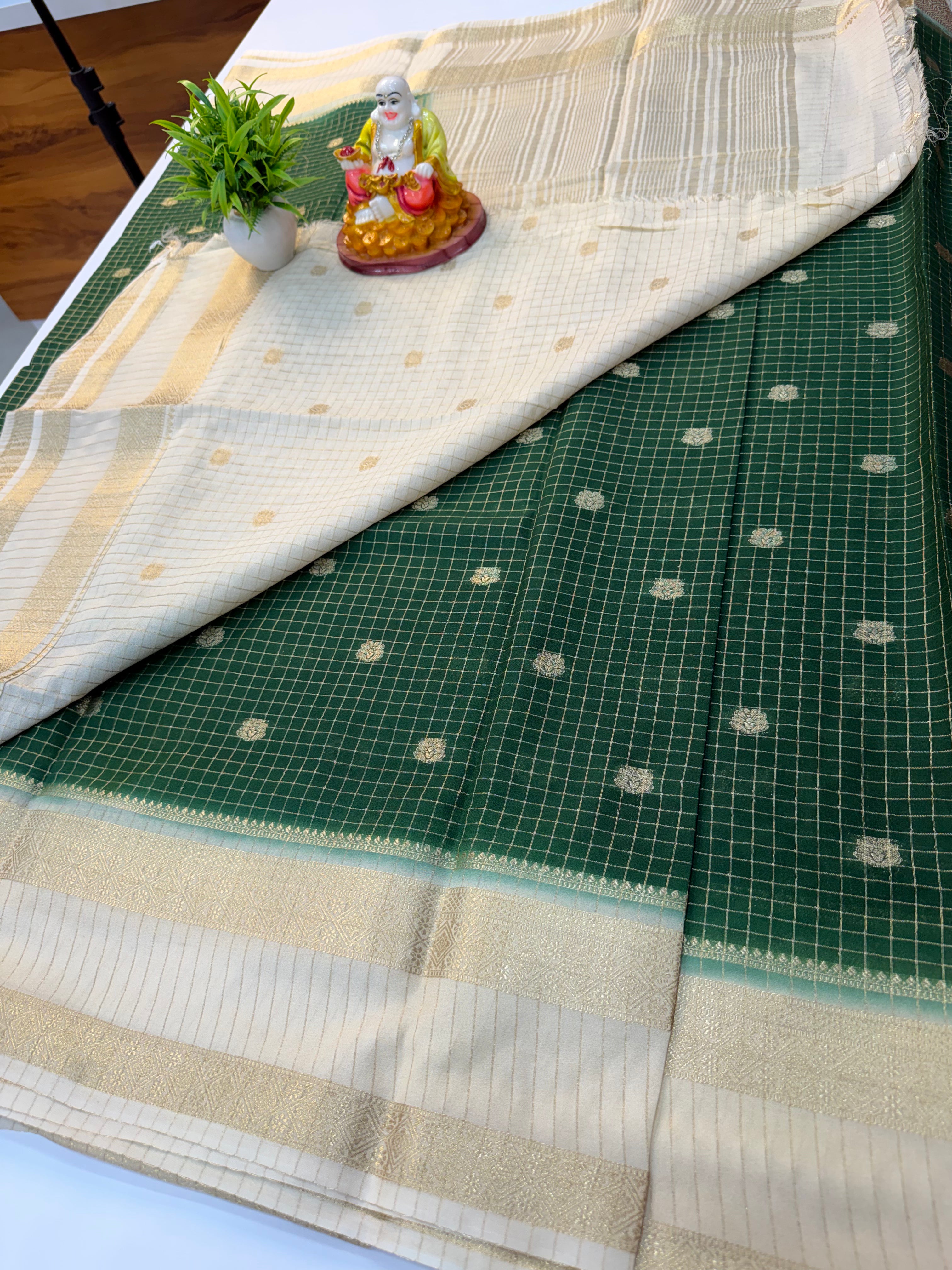 Mysore Crepe Silk Saree with Checks & Buttas