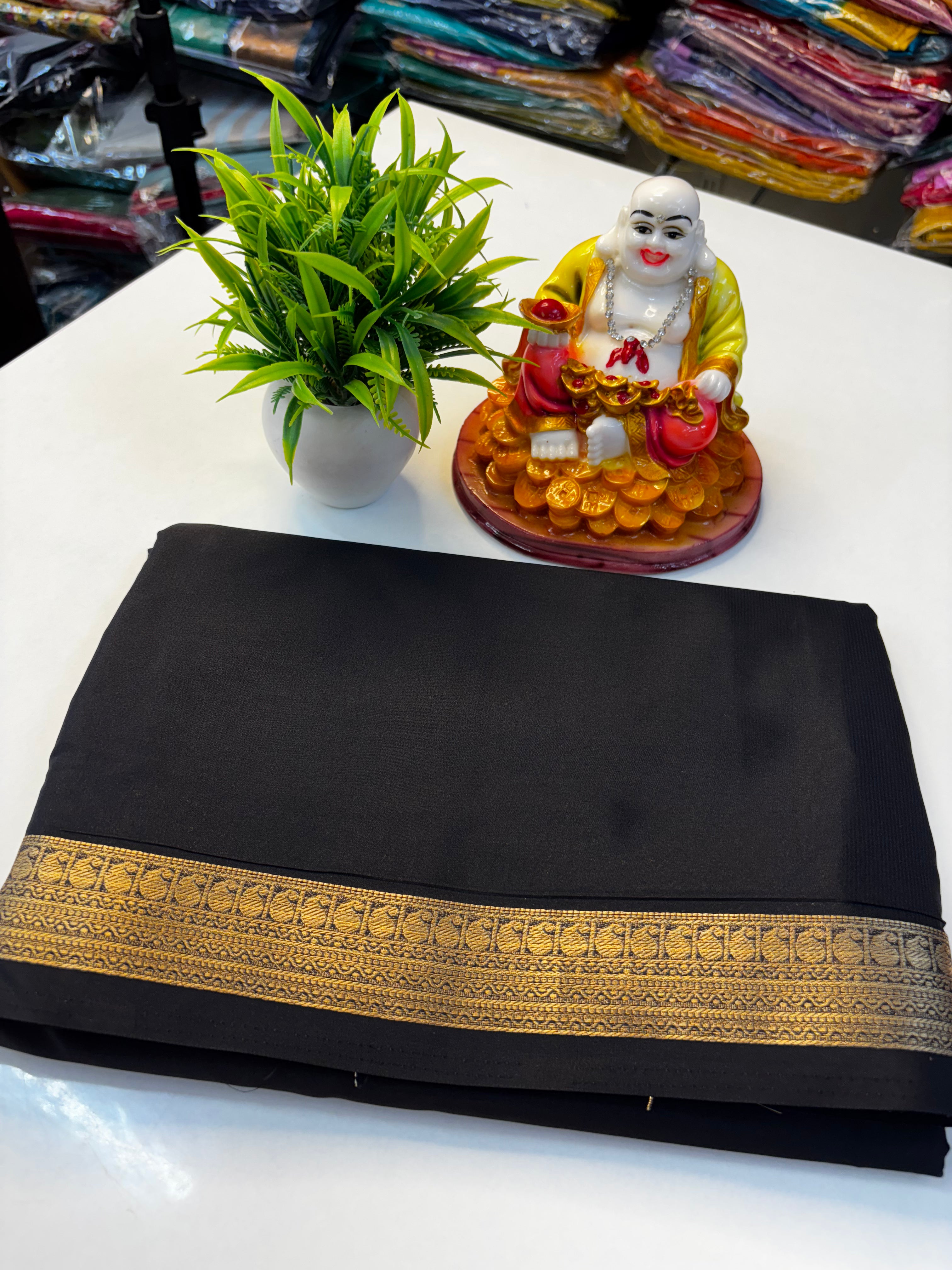 Mysore Crepe Silk Saree with Small Mango Border