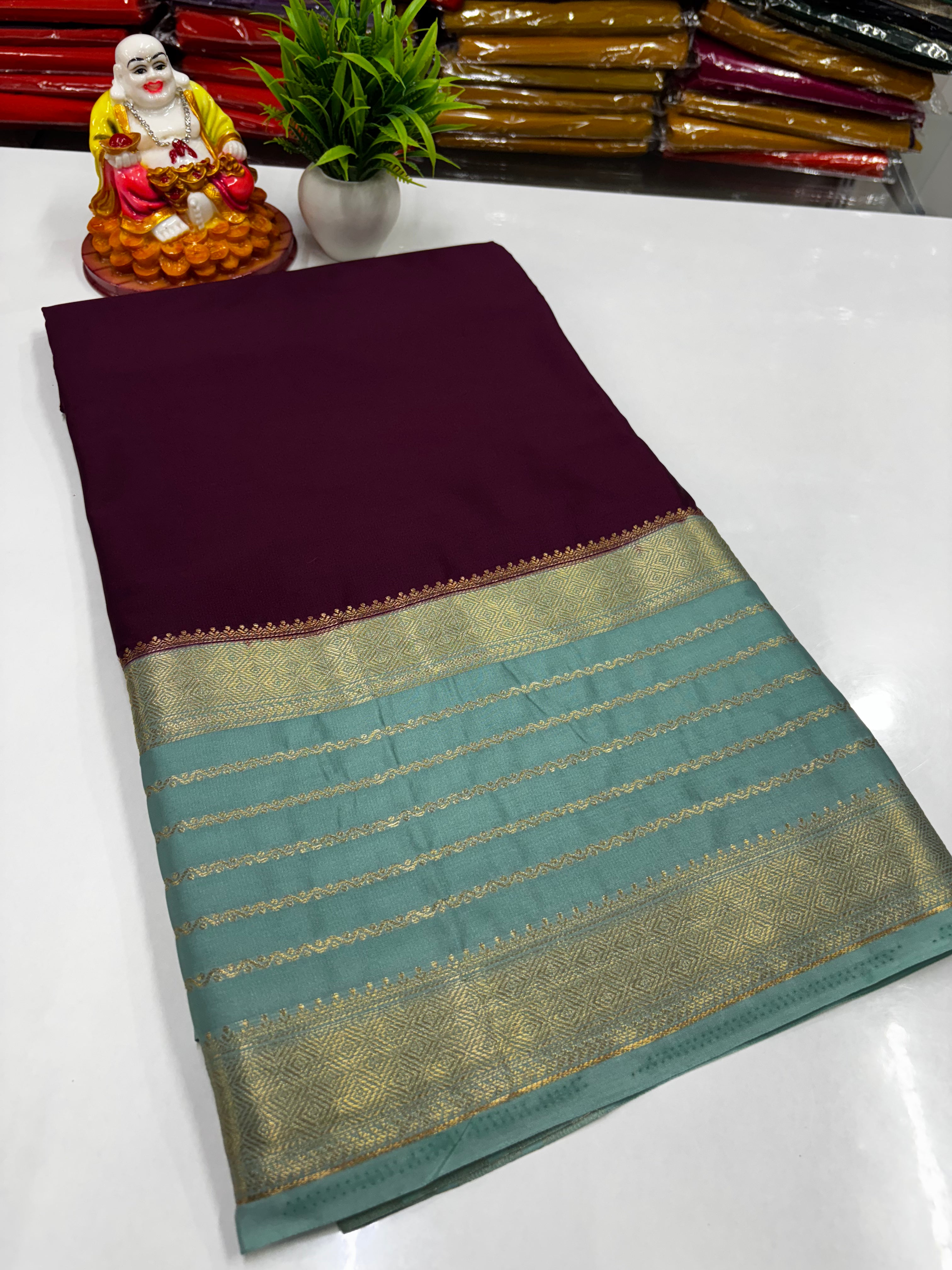 Mysore Crepe Silk Saree with Beautiful Border – Made from Padmavathi Silks and Sarees