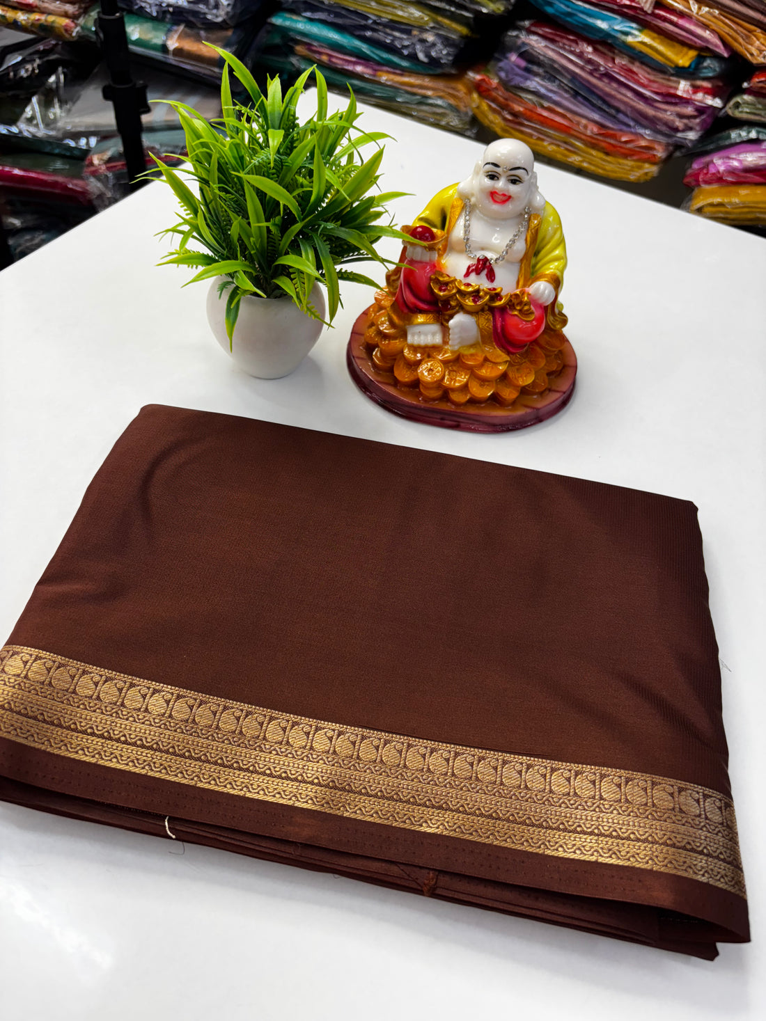 Mysore Crepe Silk Saree with Small Mango Border