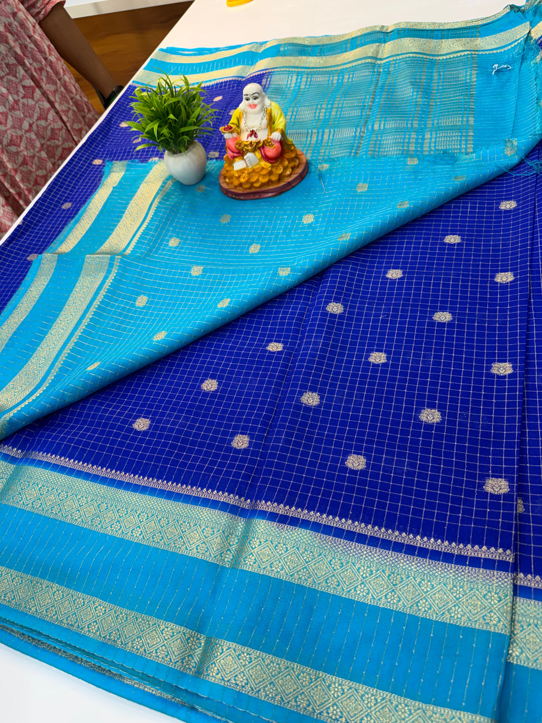 Mysore Crepe Silk Saree with Checks & Buttas