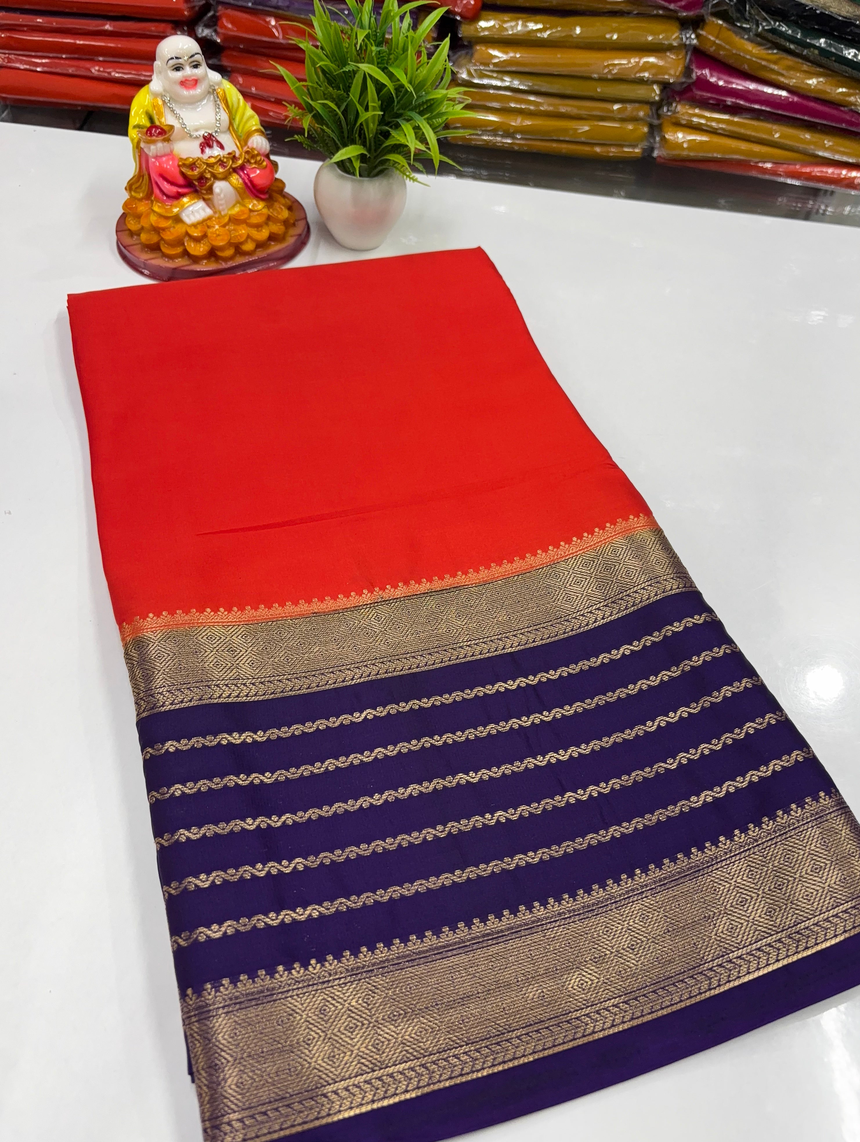 Mysore Crepe Silk Saree with Beautiful Border – Made from Padmavathi Silks and Sarees
