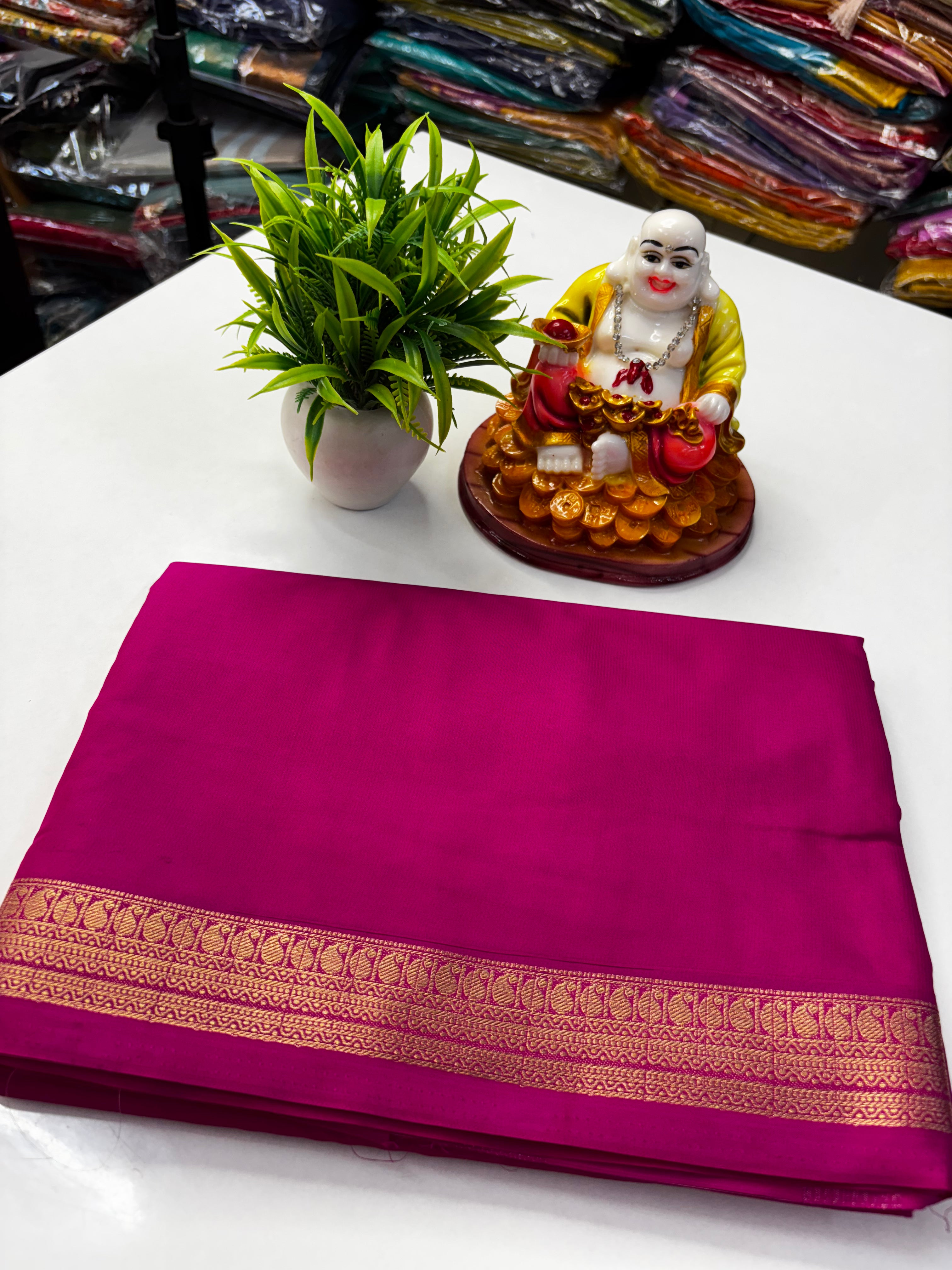 Mysore Crepe Silk Saree with Small Mango Border