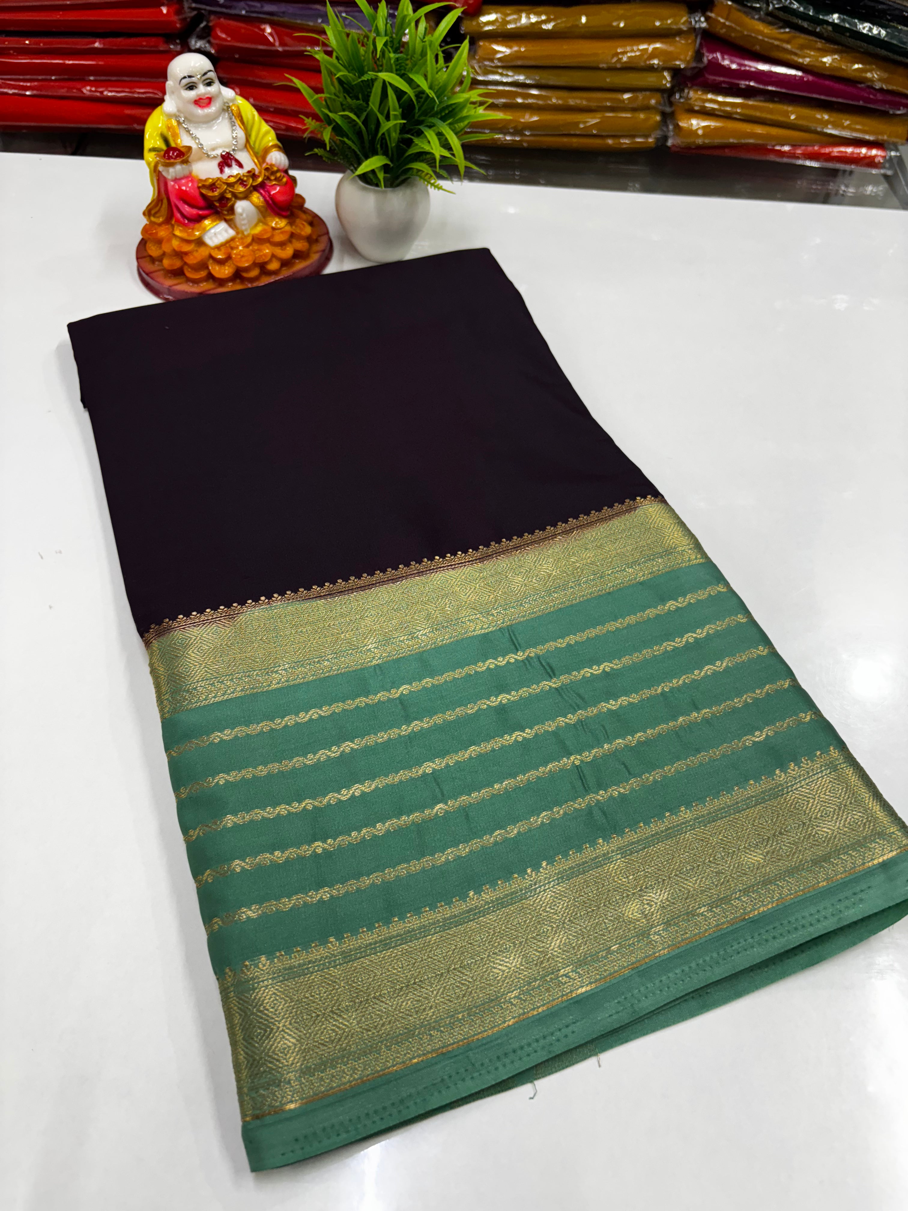 Mysore Crepe Silk Saree with Beautiful Border – Made from Padmavathi Silks and Sarees