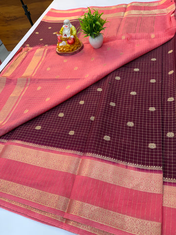 Mysore Crepe Silk Saree with Checks & Buttas