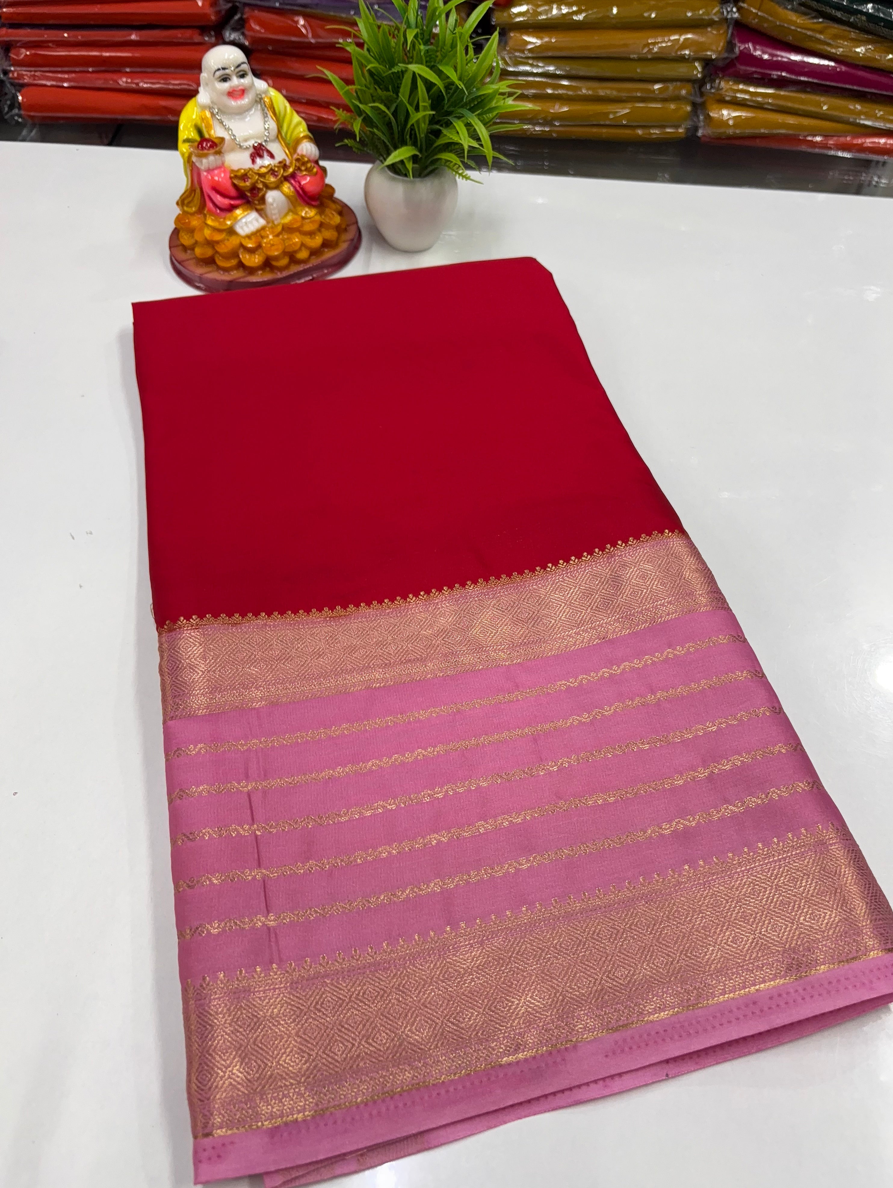 Mysore Crepe Silk Saree with Beautiful Border – Made from Padmavathi Silks and Sarees