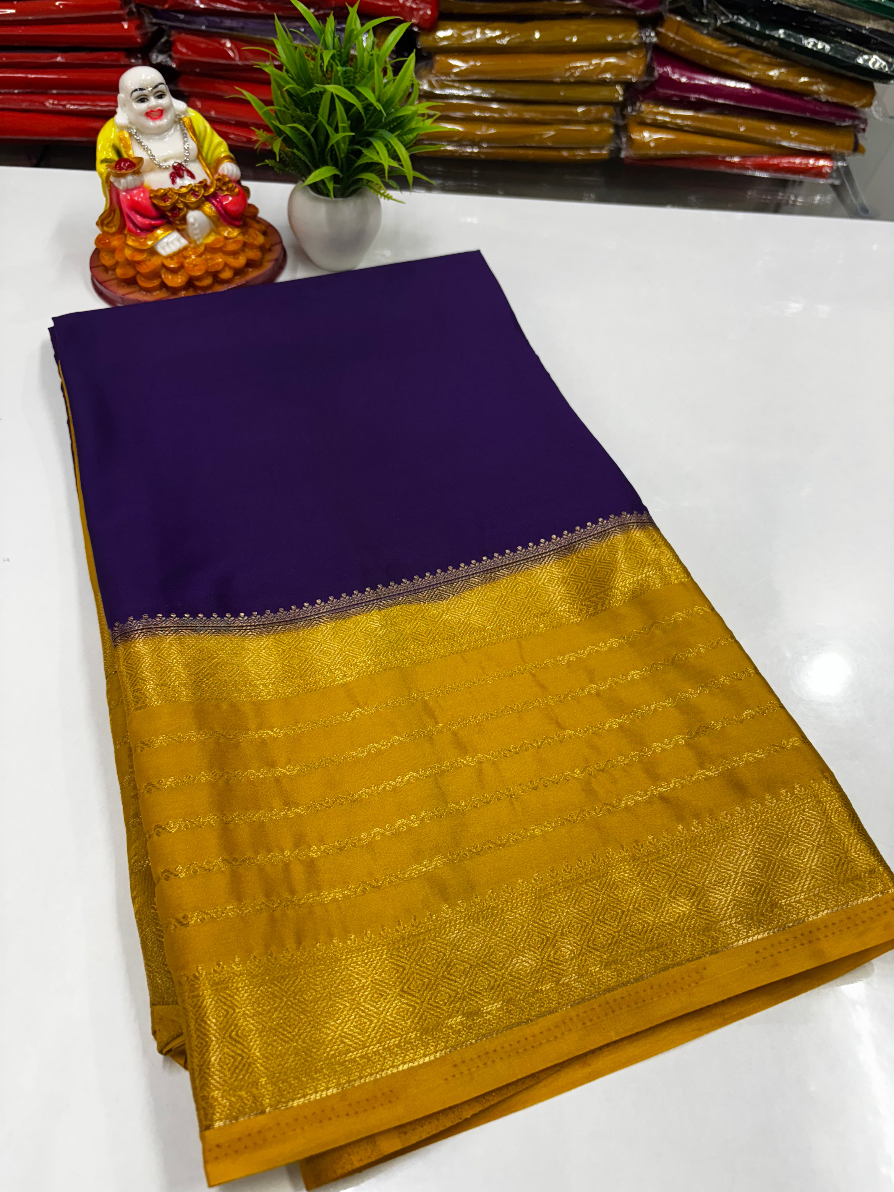 Mysore Crepe Silk Saree with Beautiful Border – Made from Padmavathi Silks and Sarees