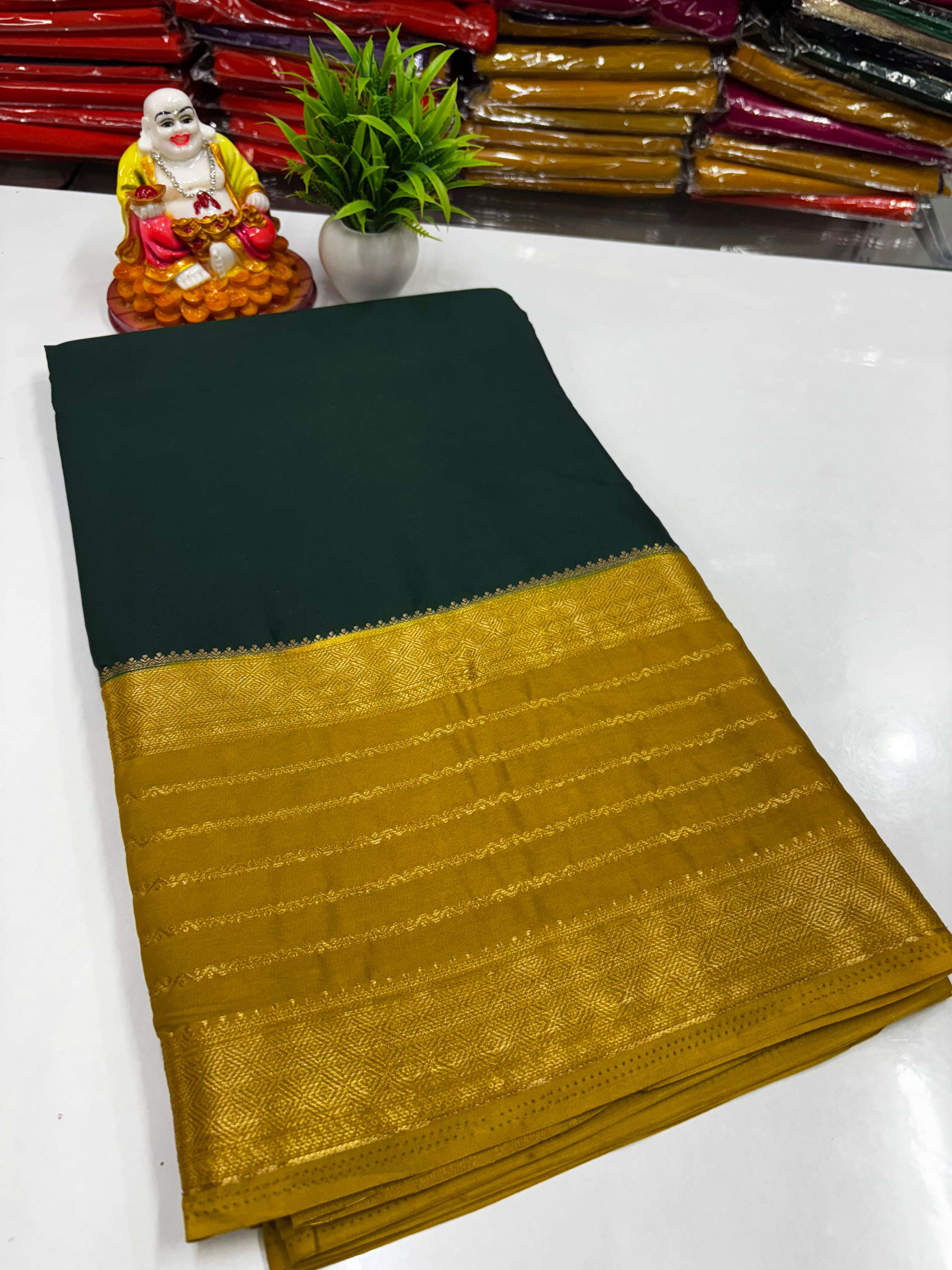 Mysore Crepe Silk Saree with Beautiful Border – Made from Padmavathi Silks and Sarees