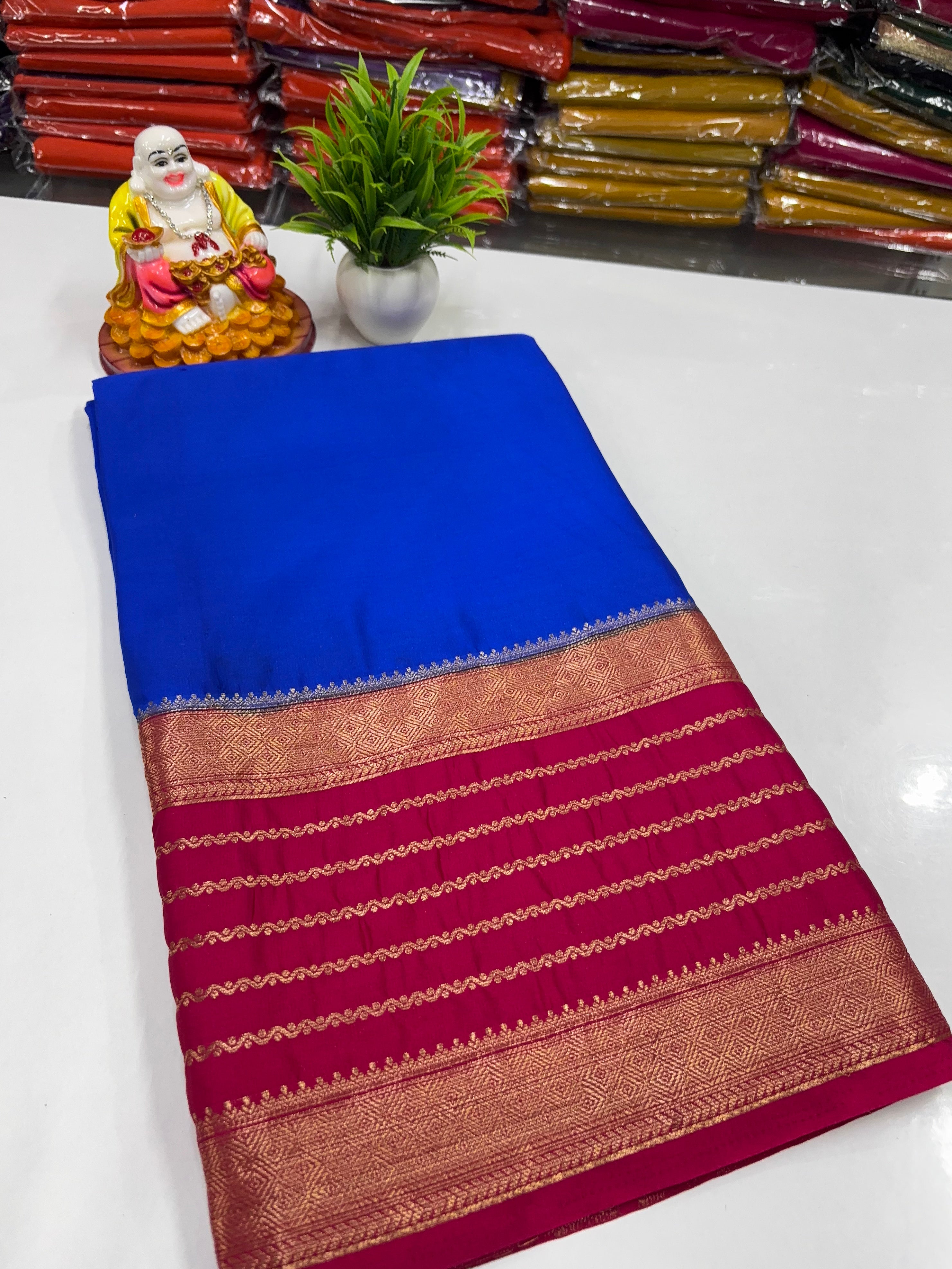 Mysore Crepe Silk Saree with Beautiful Border – Made from Padmavathi Silks and Sarees