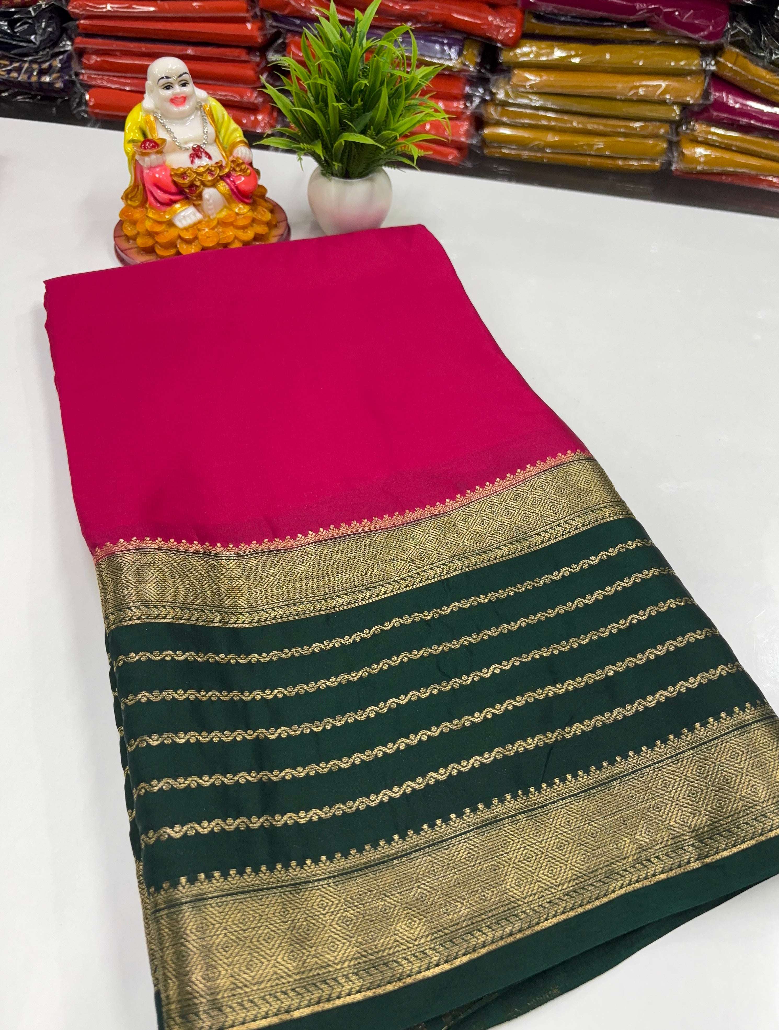 Mysore Crepe Silk Saree with Beautiful Border – Made from Padmavathi Silks and Sarees
